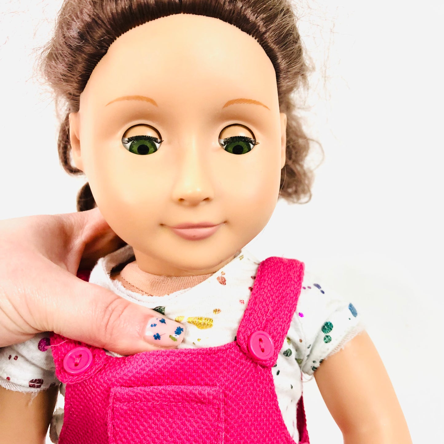 Our Generation 18" Doll Splash of Fun Pink Overalls Outfit W/ T-shirt & Shoes Brunette (Brown) Hair