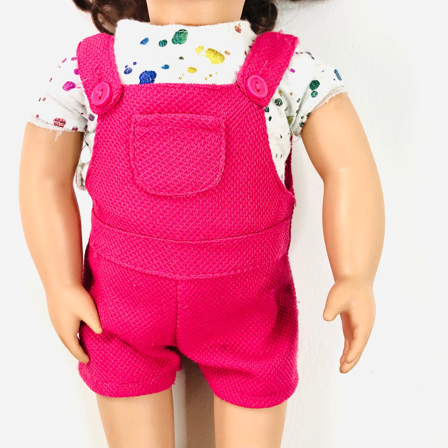 Our Generation 18" Doll Splash of Fun Pink Overalls Outfit W/ T-shirt & Shoes Brunette (Brown) Hair