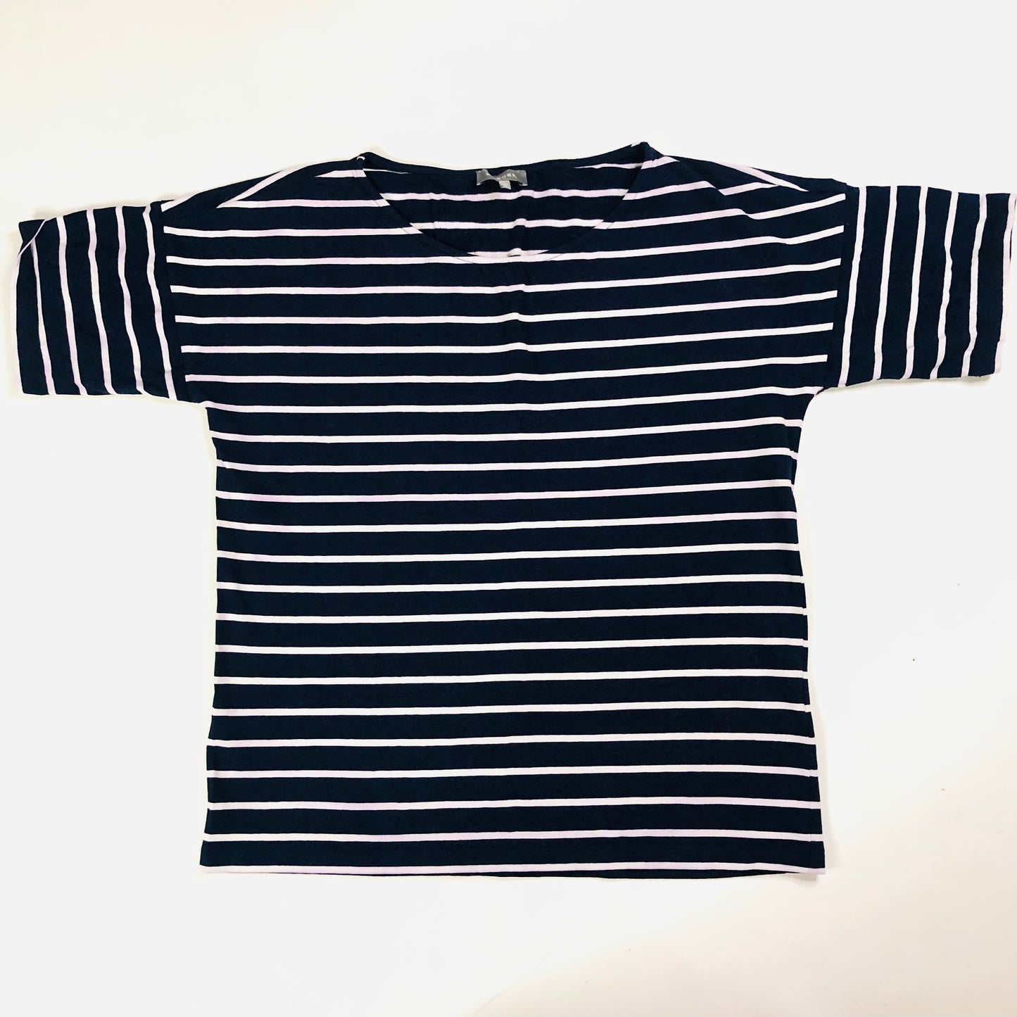 Jaeger Navy Blue Breton Striped Short Sleeved Cotton Casual Top T-Shirt Size XS
