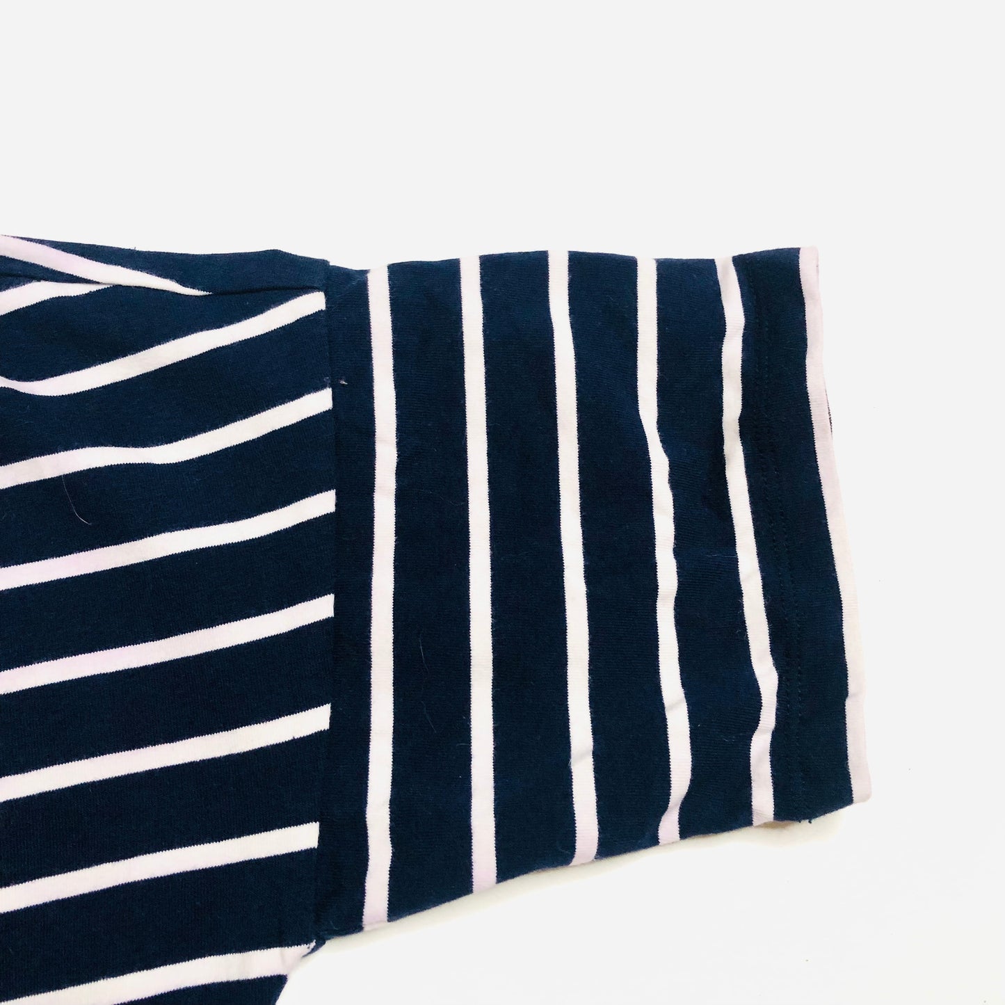 Jaeger Navy Blue Breton Striped Short Sleeved Cotton Casual Top T-Shirt Size XS