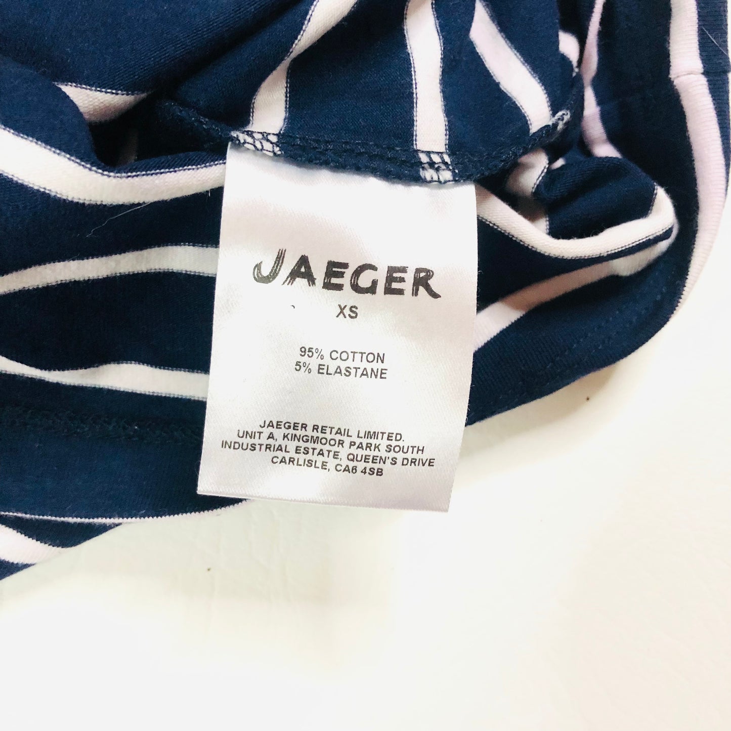 Jaeger Navy Blue Breton Striped Short Sleeved Cotton Casual Top T-Shirt Size XS