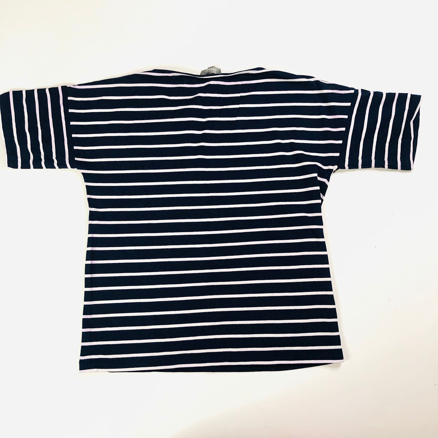 Jaeger Navy Blue Breton Striped Short Sleeved Cotton Casual Top T-Shirt Size XS