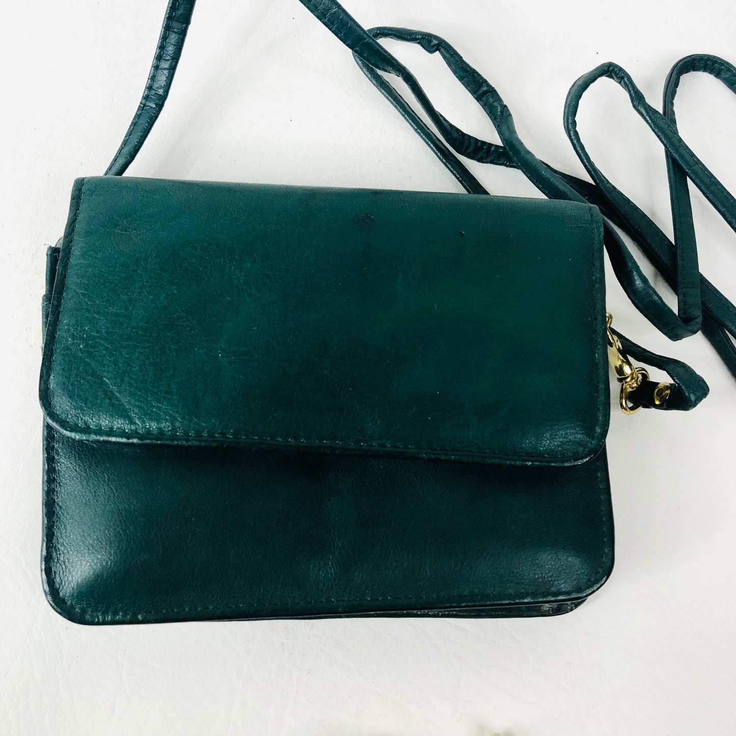 Vintage Orvis Hunter Green Leather Clutch Bag Belt Crossbody Bag With Attachable Purse