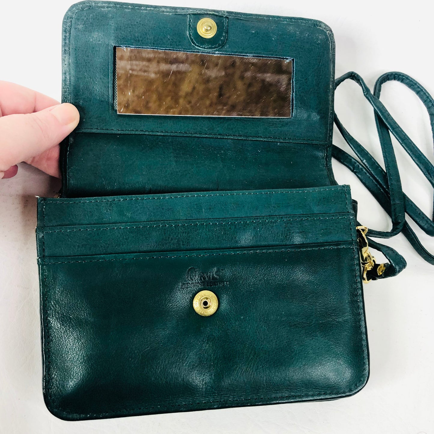 Vintage Orvis Hunter Green Leather Clutch Bag Belt Crossbody Bag With Attachable Purse