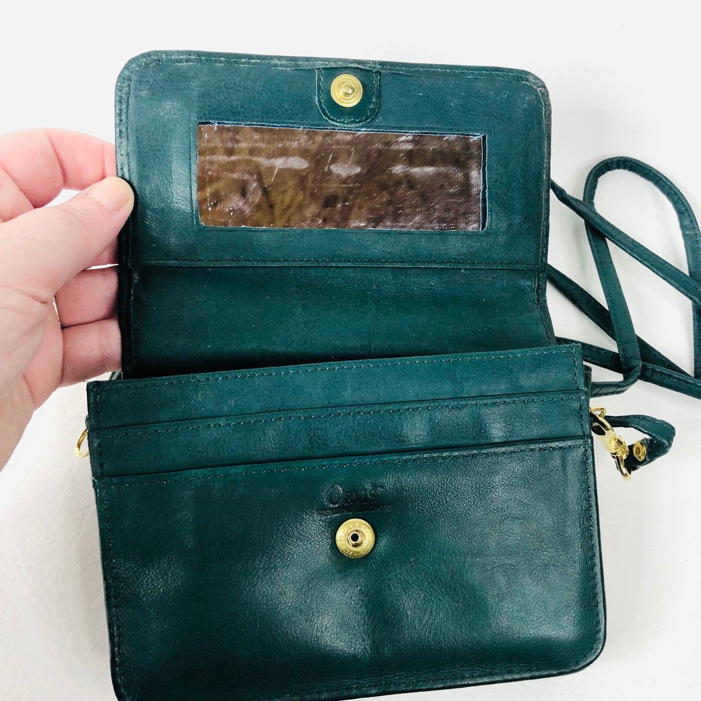 Vintage Orvis Hunter Green Leather Clutch Bag Belt Crossbody Bag With Attachable Purse