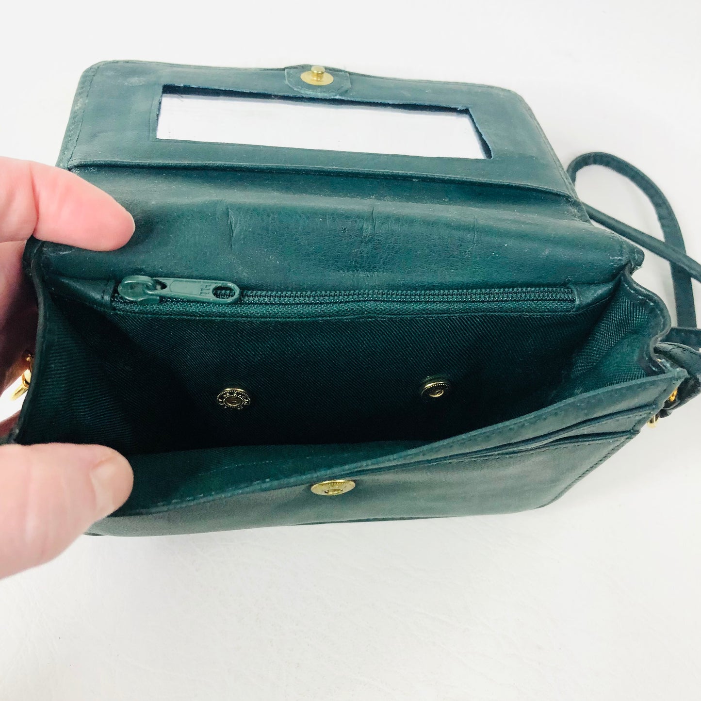 Vintage Orvis Hunter Green Leather Clutch Bag Belt Crossbody Bag With Attachable Purse