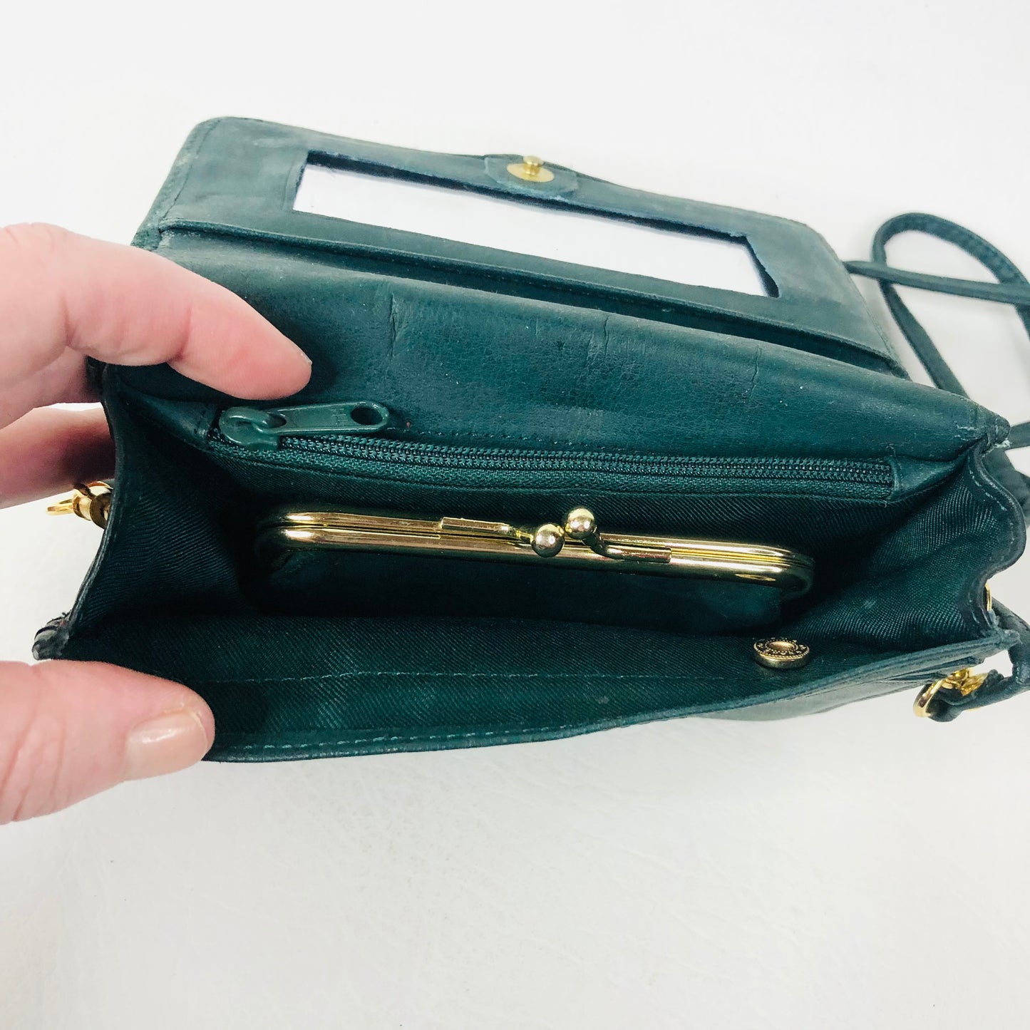 Vintage Orvis Hunter Green Leather Clutch Bag Belt Crossbody Bag With Attachable Purse