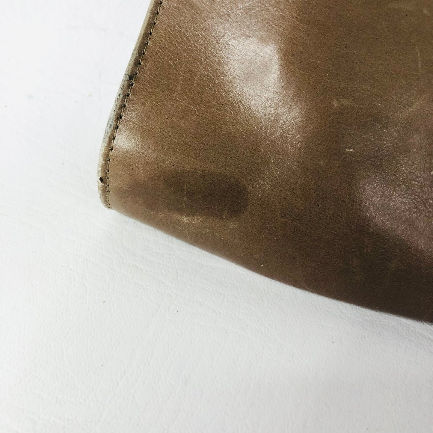 Vintage Taupe Leather Rectangle Clutch Bag Handbag Suede Lining