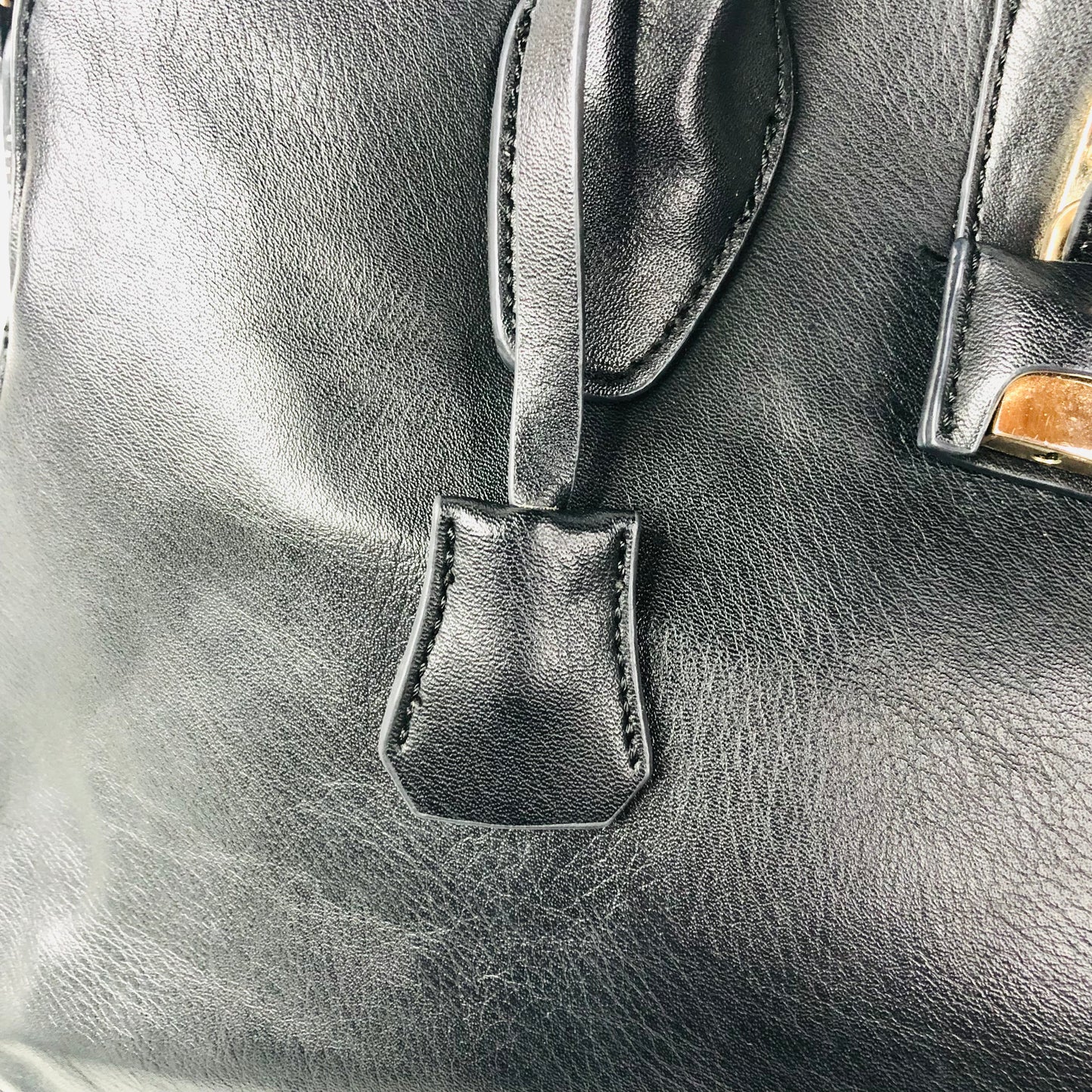 David Jones Black Faux Leather Satchel Handbag Tote Padlock Detail & Long Strap