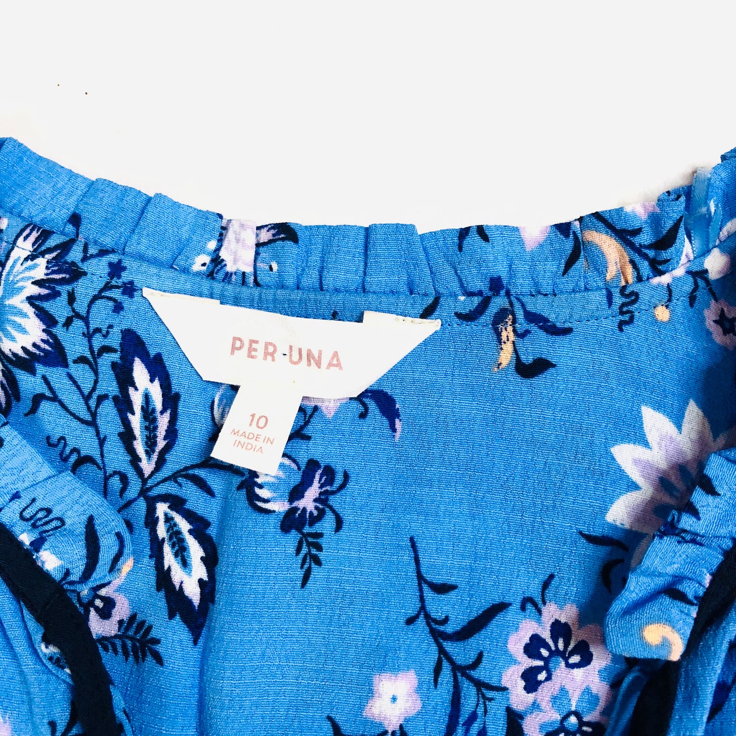 Per Una (M&S) Blue Floral Tie Neck Boho Blouson Sleeve Blouse Size 10