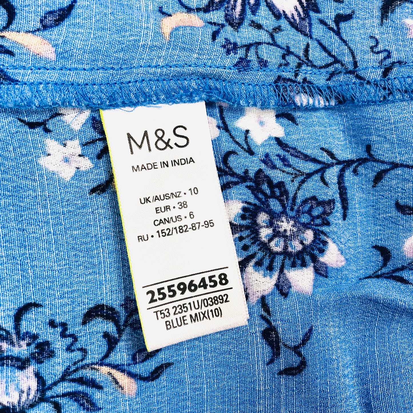 Per Una (M&S) Blue Floral Tie Neck Boho Blouson Sleeve Blouse Size 10
