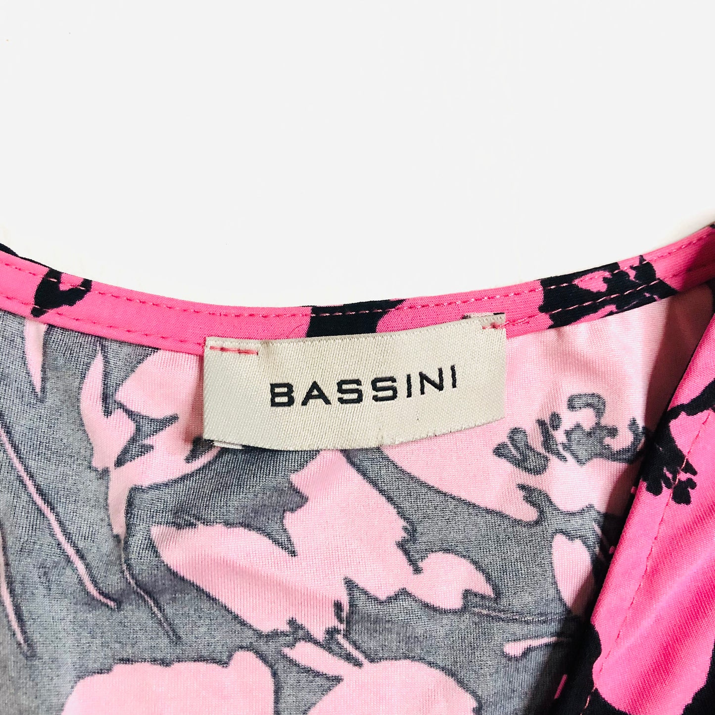 Bassini Black & Pink Floral 3/4 Sleeve Knot Front Blouse Top Size UK 14