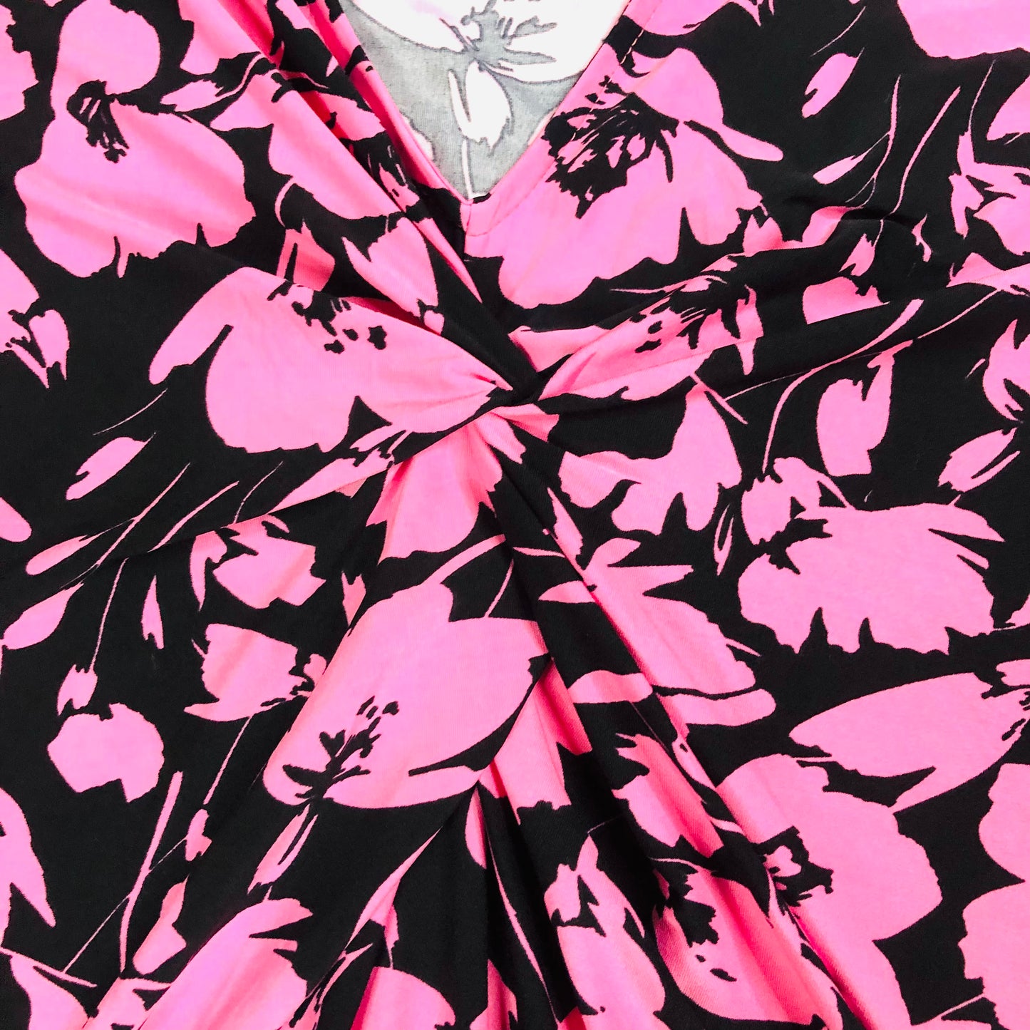 Bassini Black & Pink Floral 3/4 Sleeve Knot Front Blouse Top Size UK 14