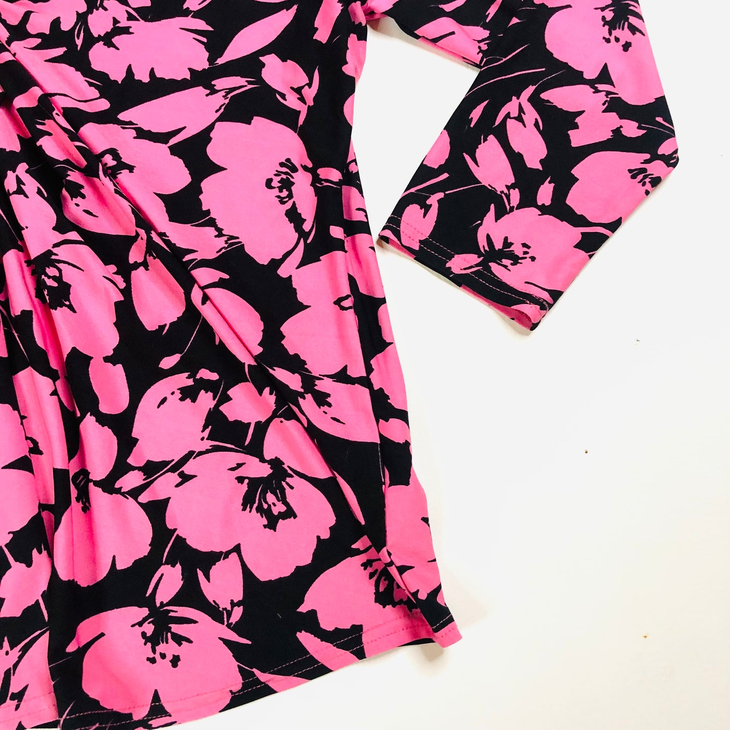 Bassini Black & Pink Floral 3/4 Sleeve Knot Front Blouse Top Size UK 14