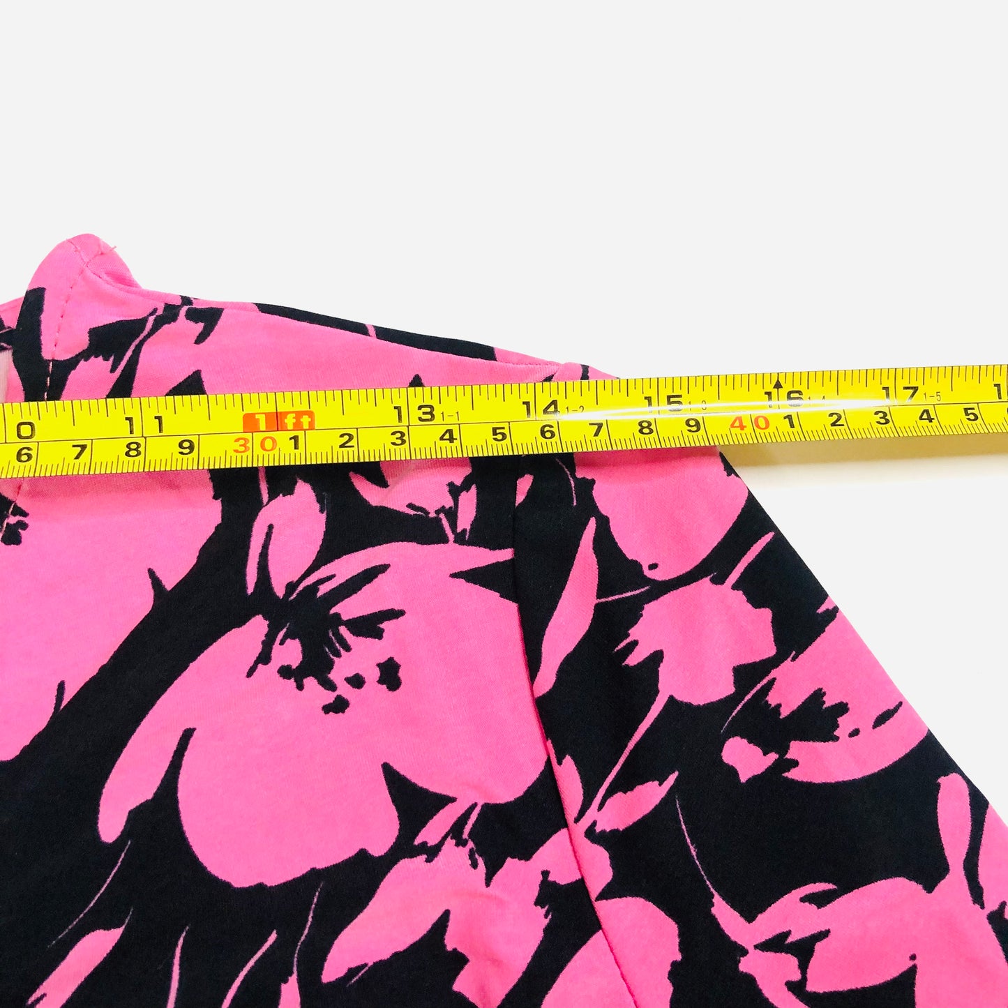 Bassini Black & Pink Floral 3/4 Sleeve Knot Front Blouse Top Size UK 14