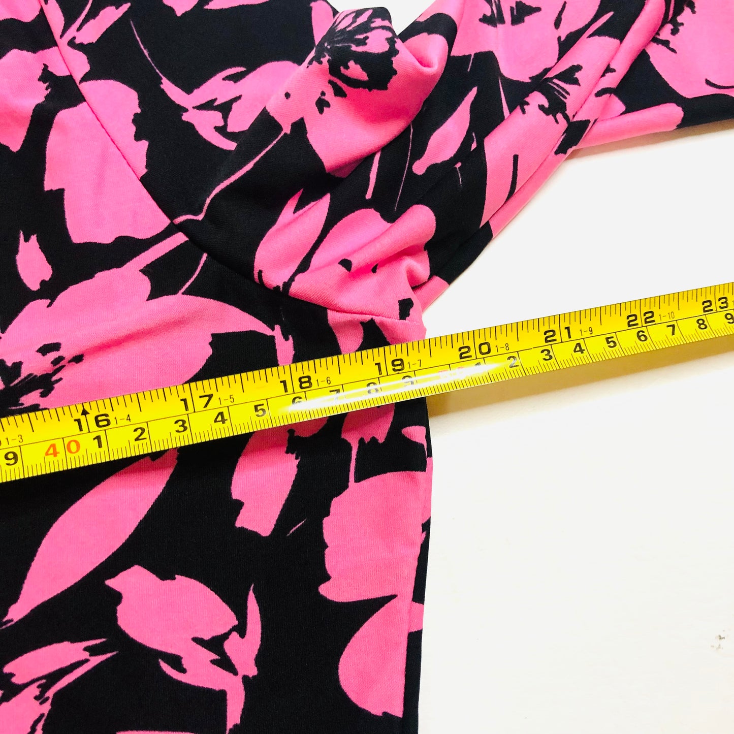 Bassini Black & Pink Floral 3/4 Sleeve Knot Front Blouse Top Size UK 14