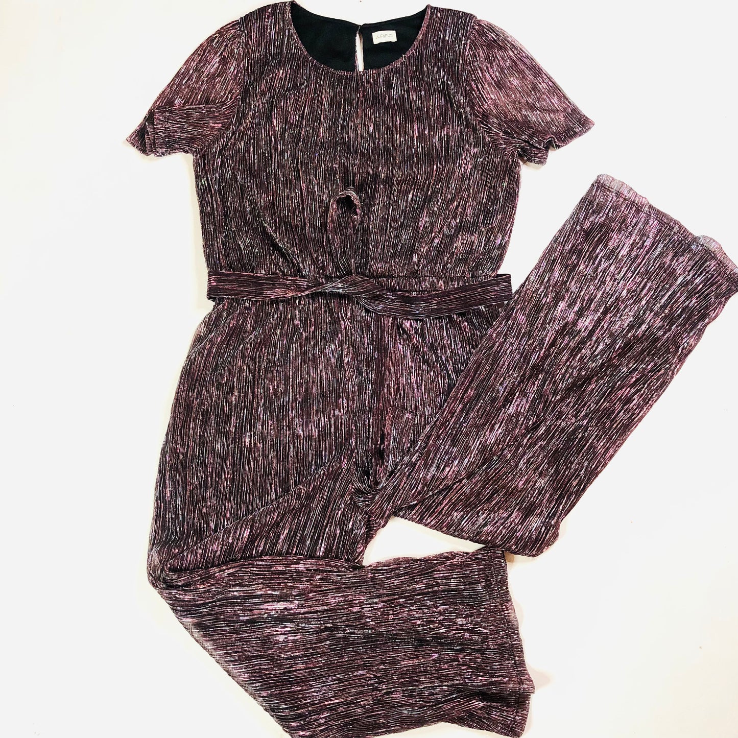 F&F Girls Pink Metallic Wide Leg Plisse Short Sleeve Jumpsuit Size 12-13 Years