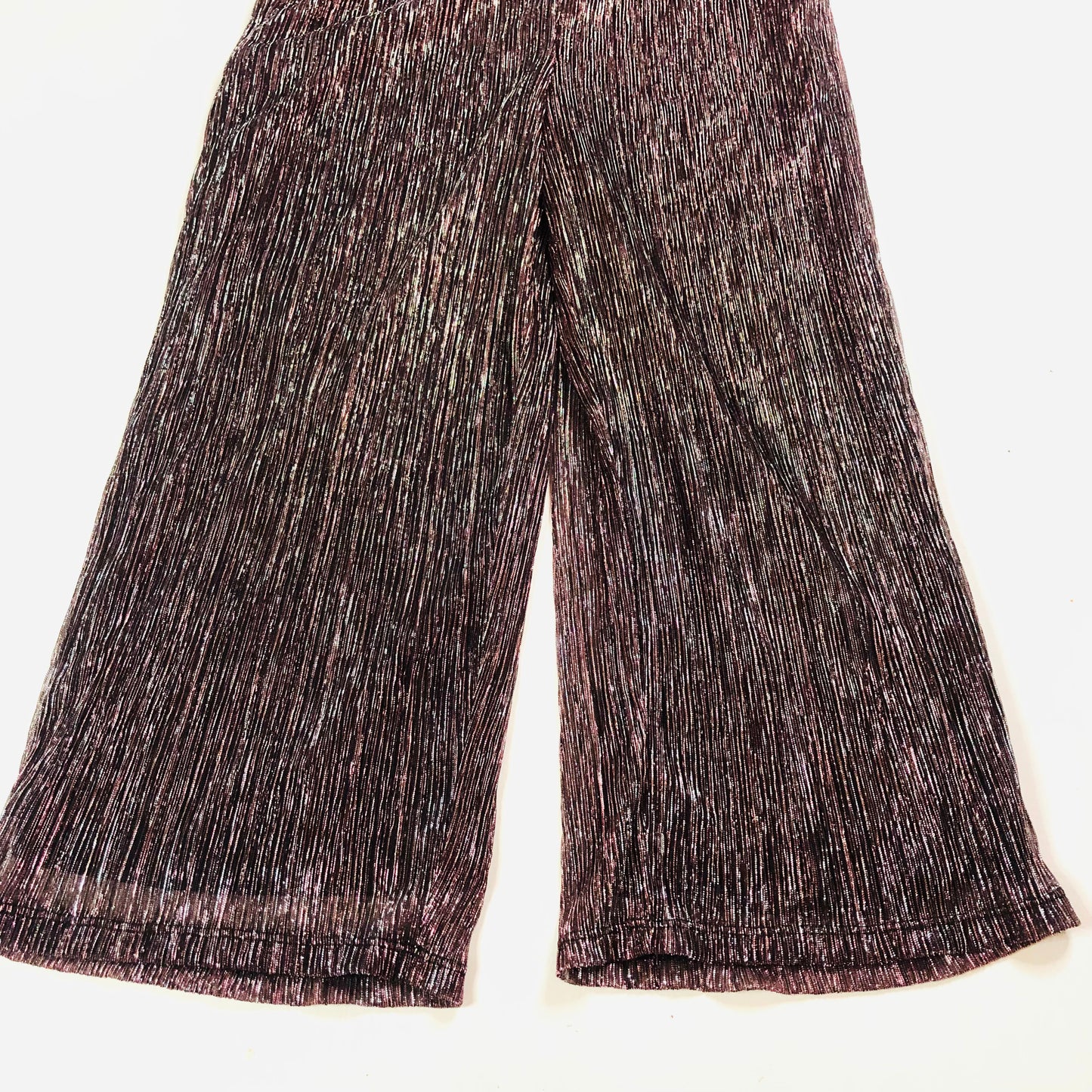 F&F Girls Pink Metallic Wide Leg Plisse Short Sleeve Jumpsuit Size 12-13 Years