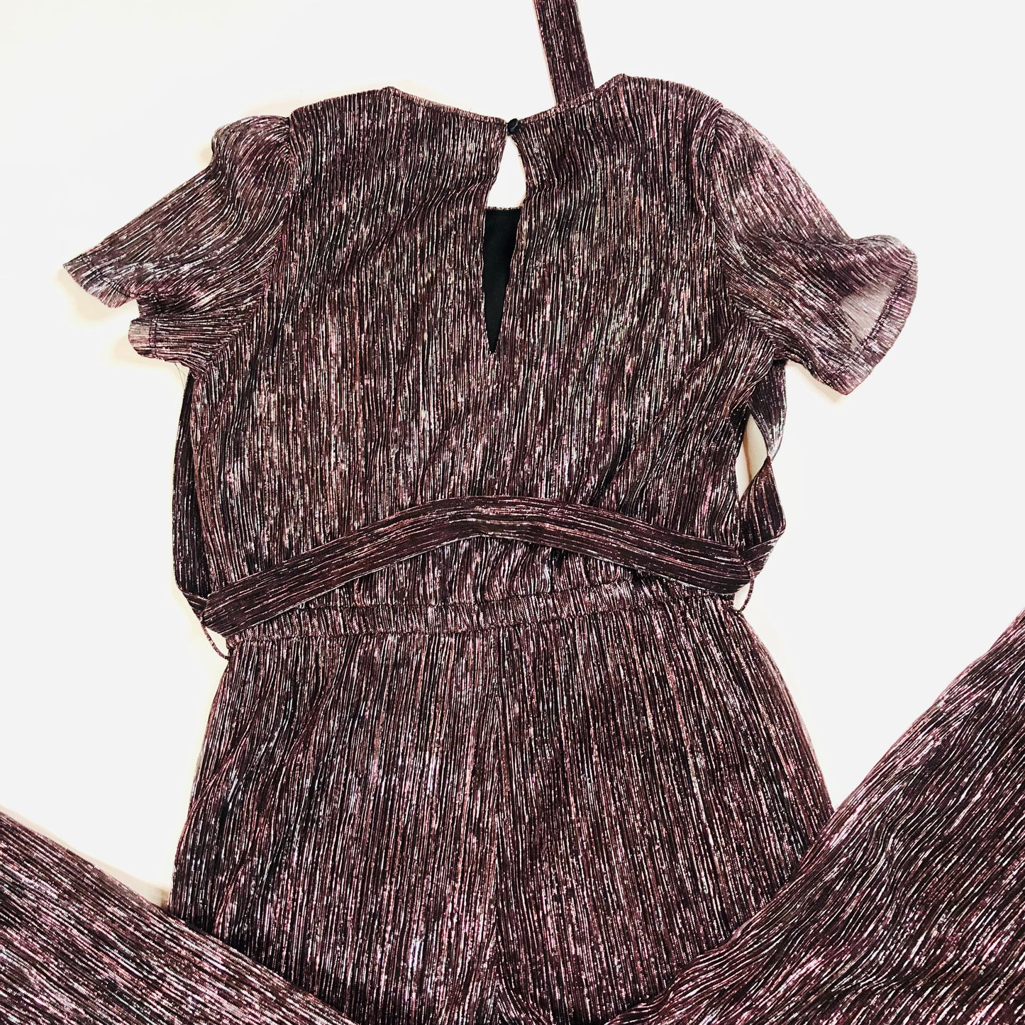 F&F Girls Pink Metallic Wide Leg Plisse Short Sleeve Jumpsuit Size 12-13 Years
