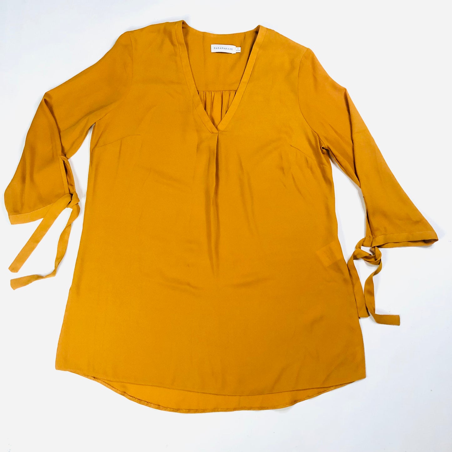 Paraphrase Mustard Yellow Loose Fit 3/4 Tie Sleeve V-Neck Blouse Top Size 10