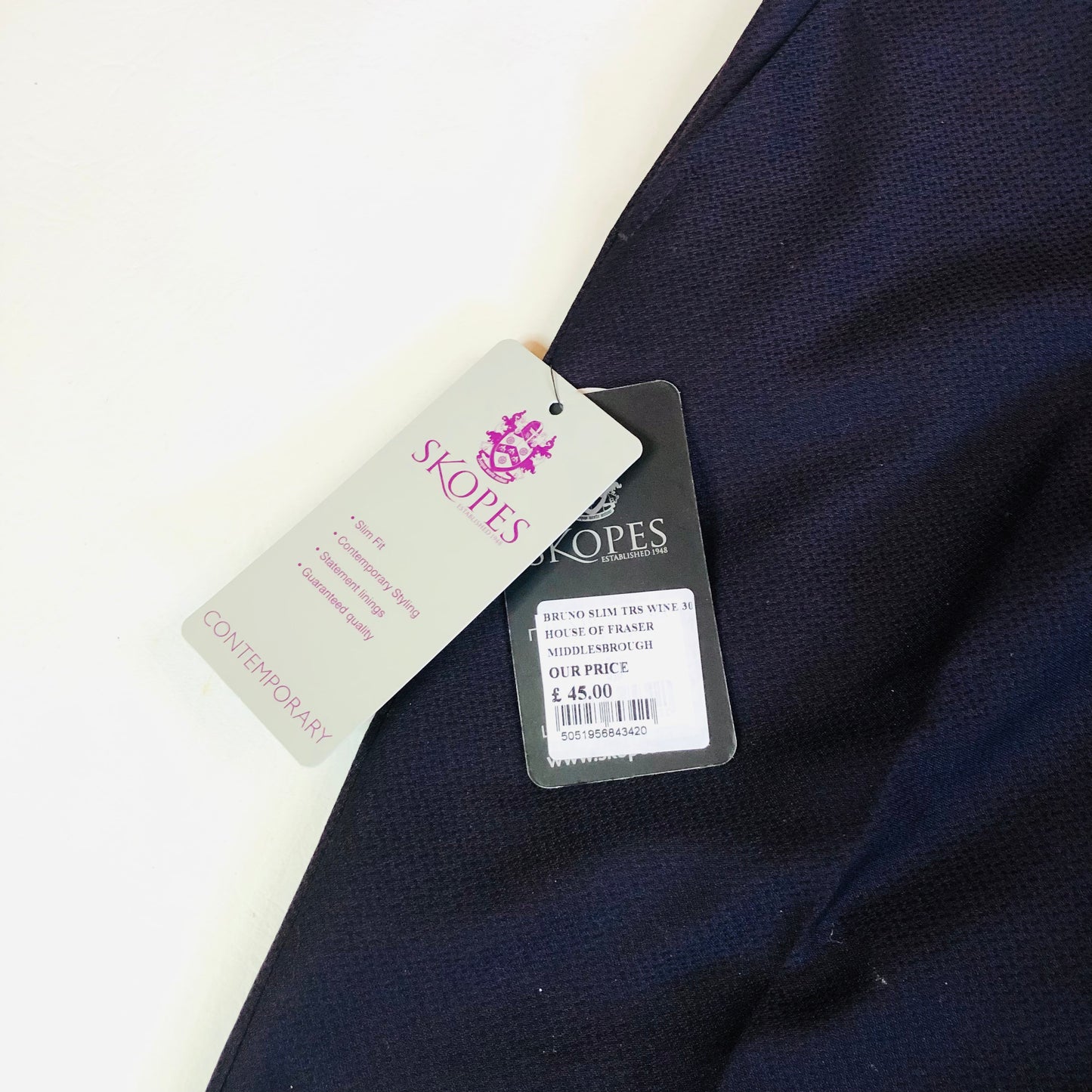 Skopes Bruno Slim Fit Mens Wine / Aubergine Smart Trousers Size 30R -  NEW