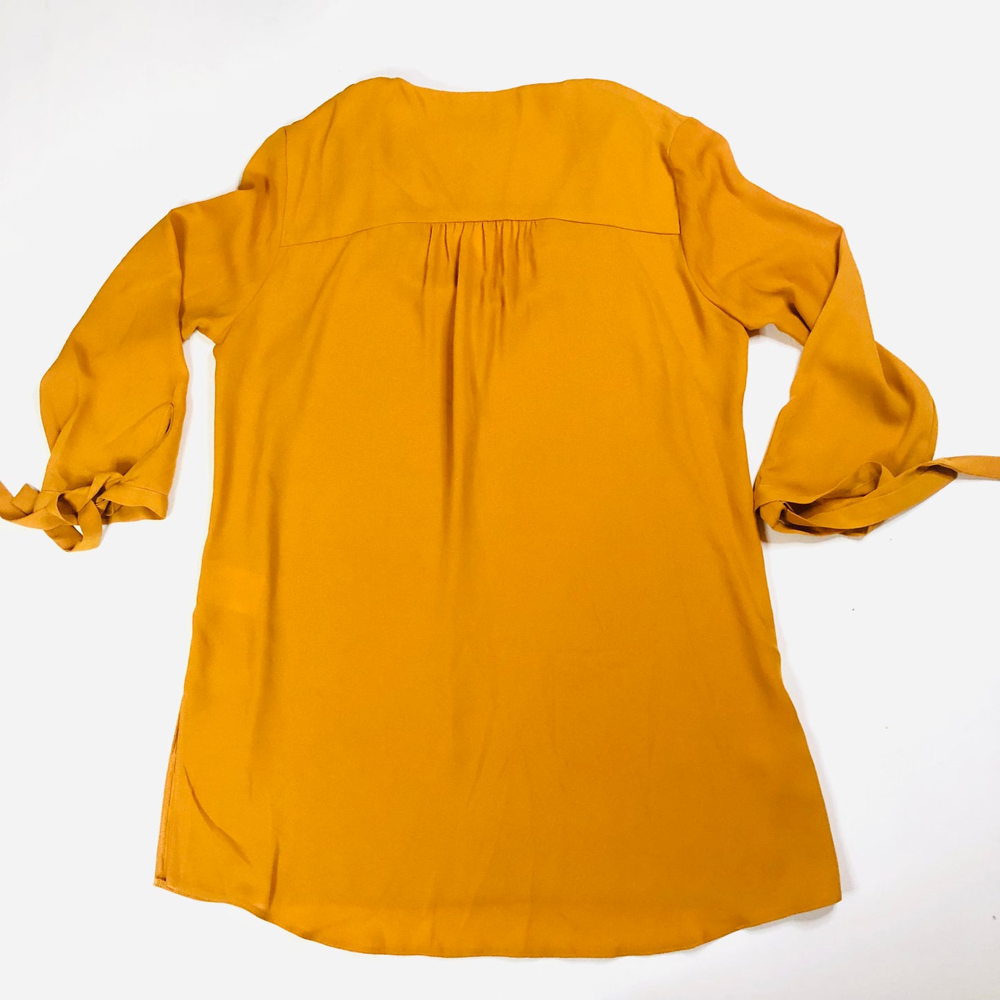 Paraphrase Mustard Yellow Loose Fit 3/4 Tie Sleeve V-Neck Blouse Top Size 10