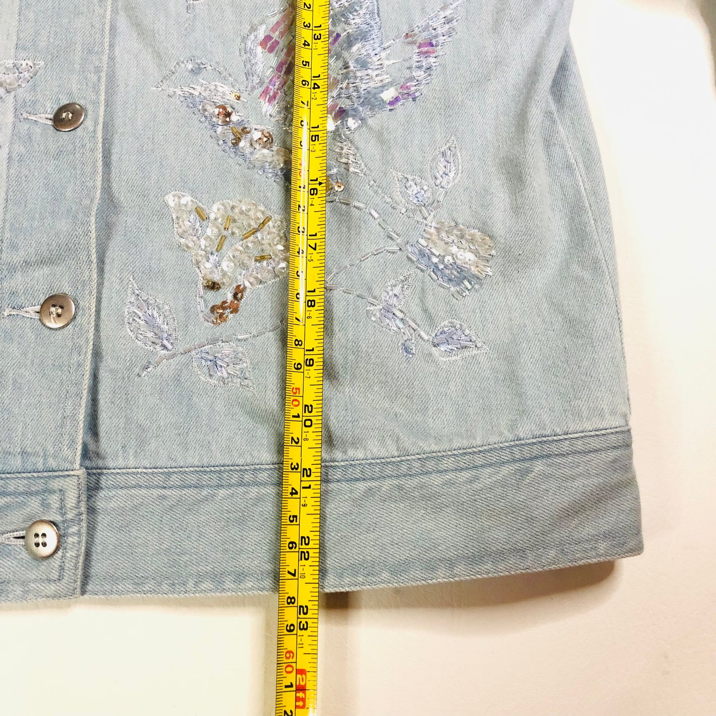 Together Y2K Light Wash Embellished Denim Jacket Beaded Butterfly Detail Size 12
