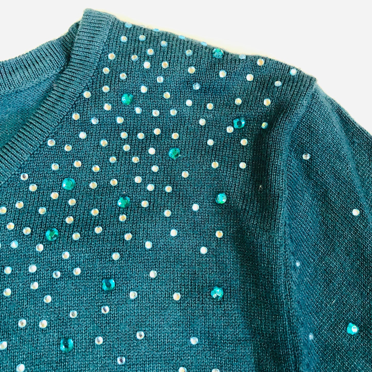 Roman Emerald Green Ladies Diamante Studded Jumper - Size 10 - Sparkle Knit