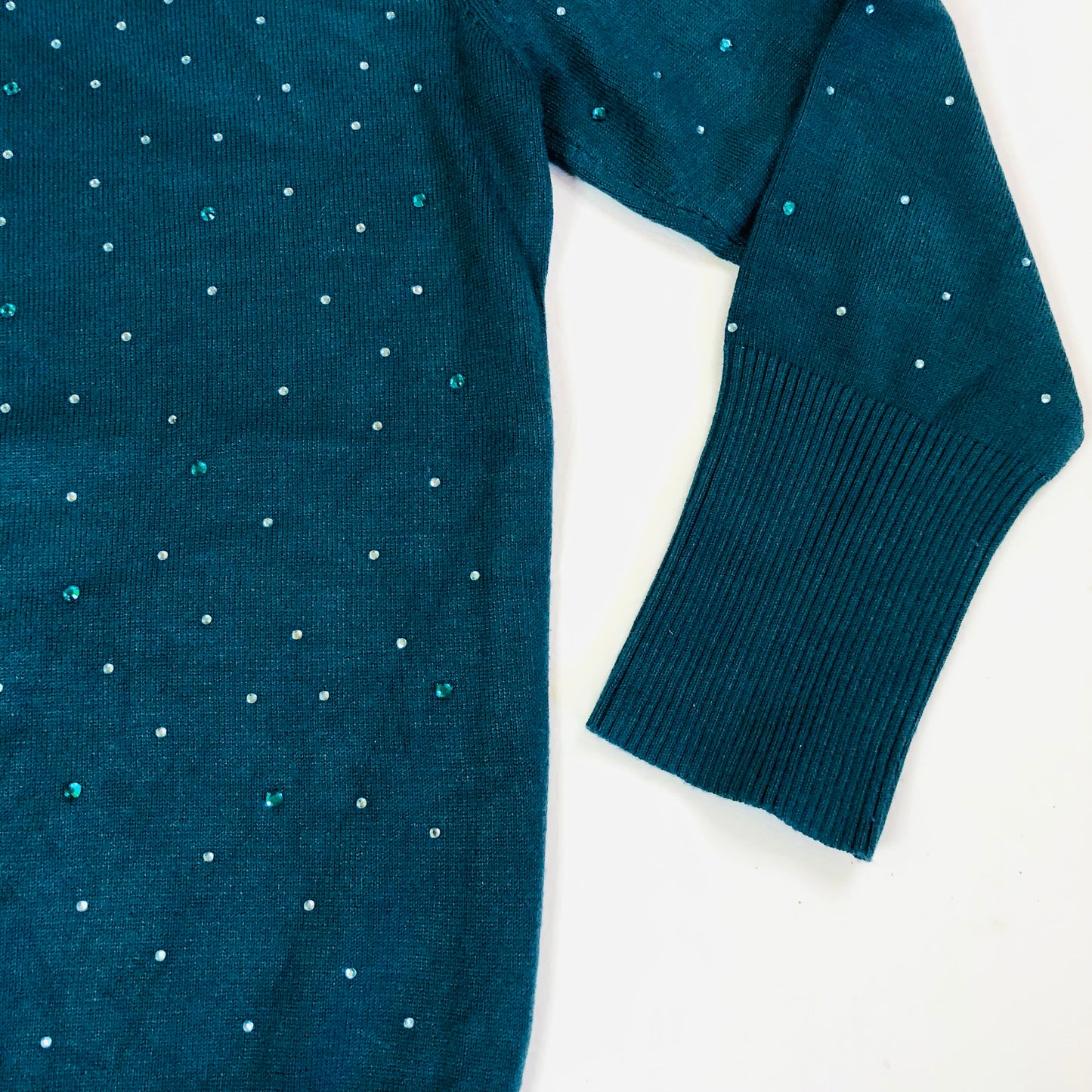 Roman Emerald Green Ladies Diamante Studded Jumper - Size 10 - Sparkle Knit