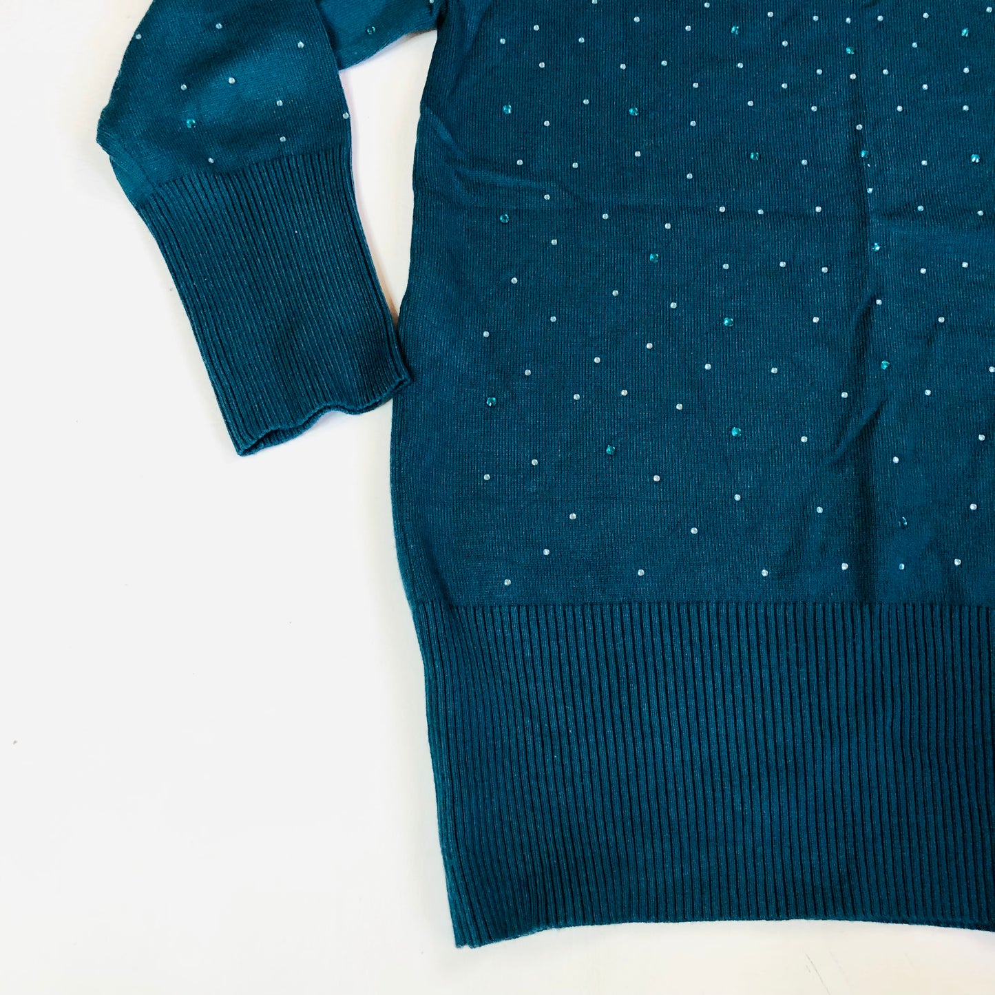 Roman Emerald Green Ladies Diamante Studded Jumper - Size 10 - Sparkle Knit