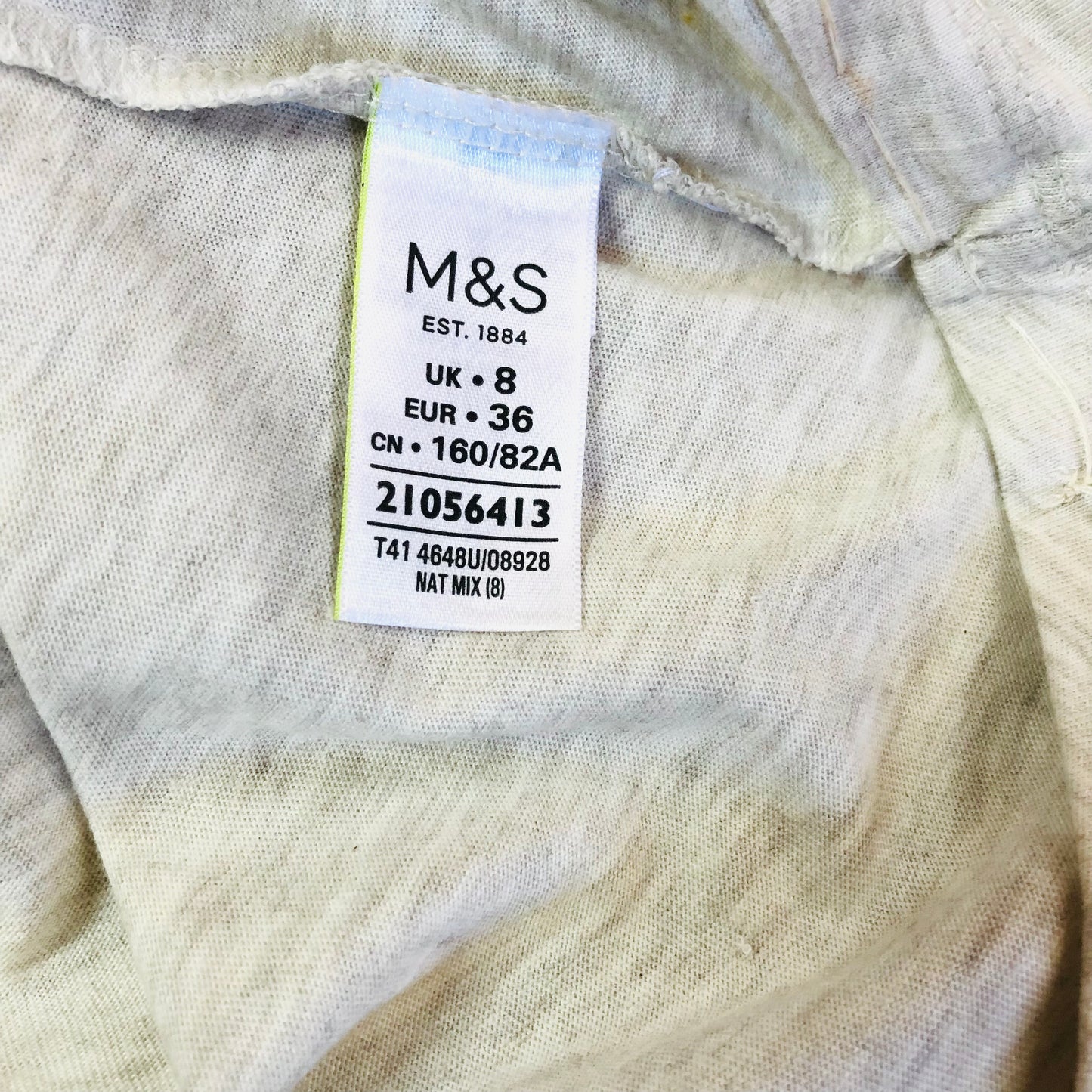 M&S Per Una Grey Oatmeal Embellished T-Shirt Top Beaded Gem Detail Size 8 Cotton