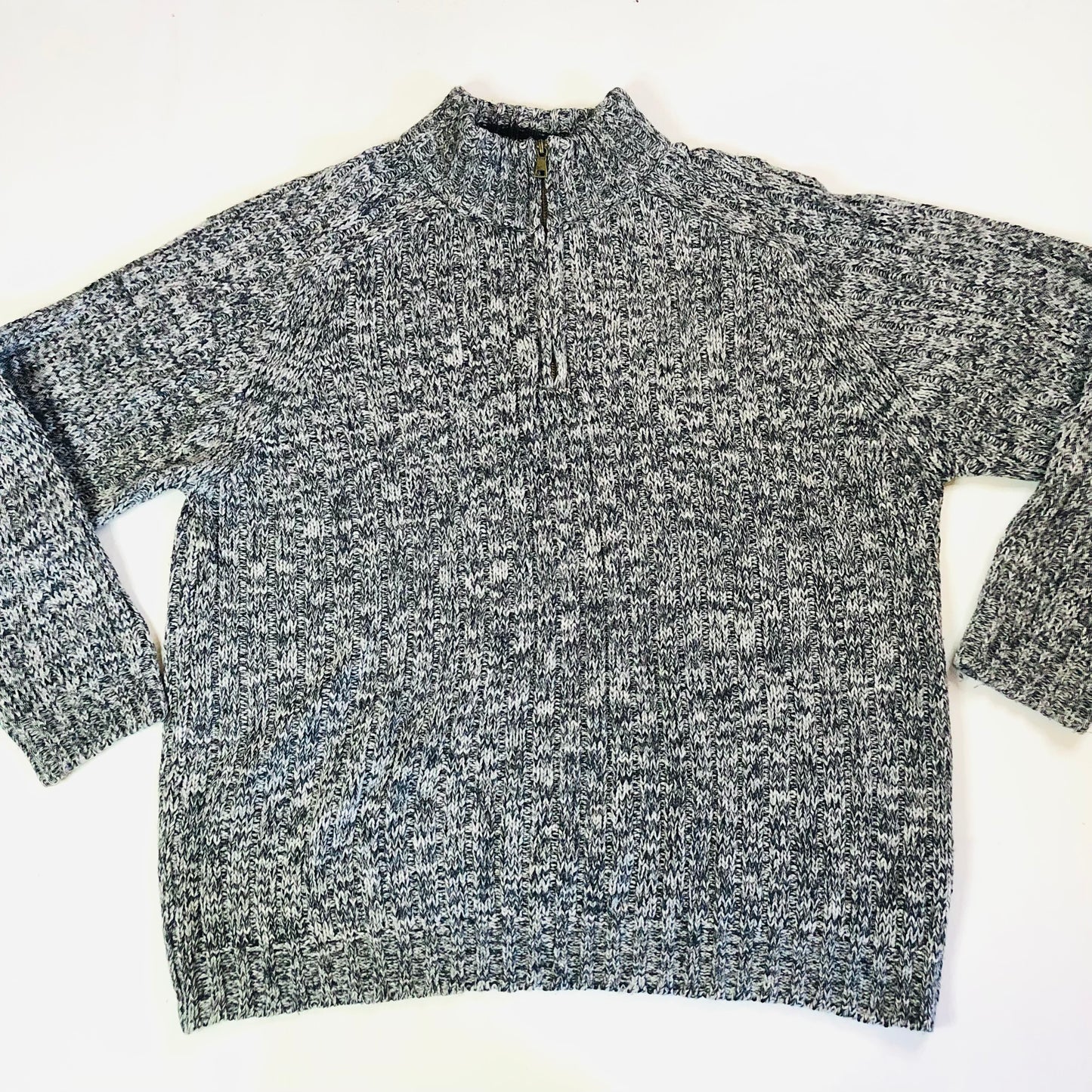 M&S Collection Grey Chunky Knit 1/4 Zip Mens Jumper Wool Blend Size XL
