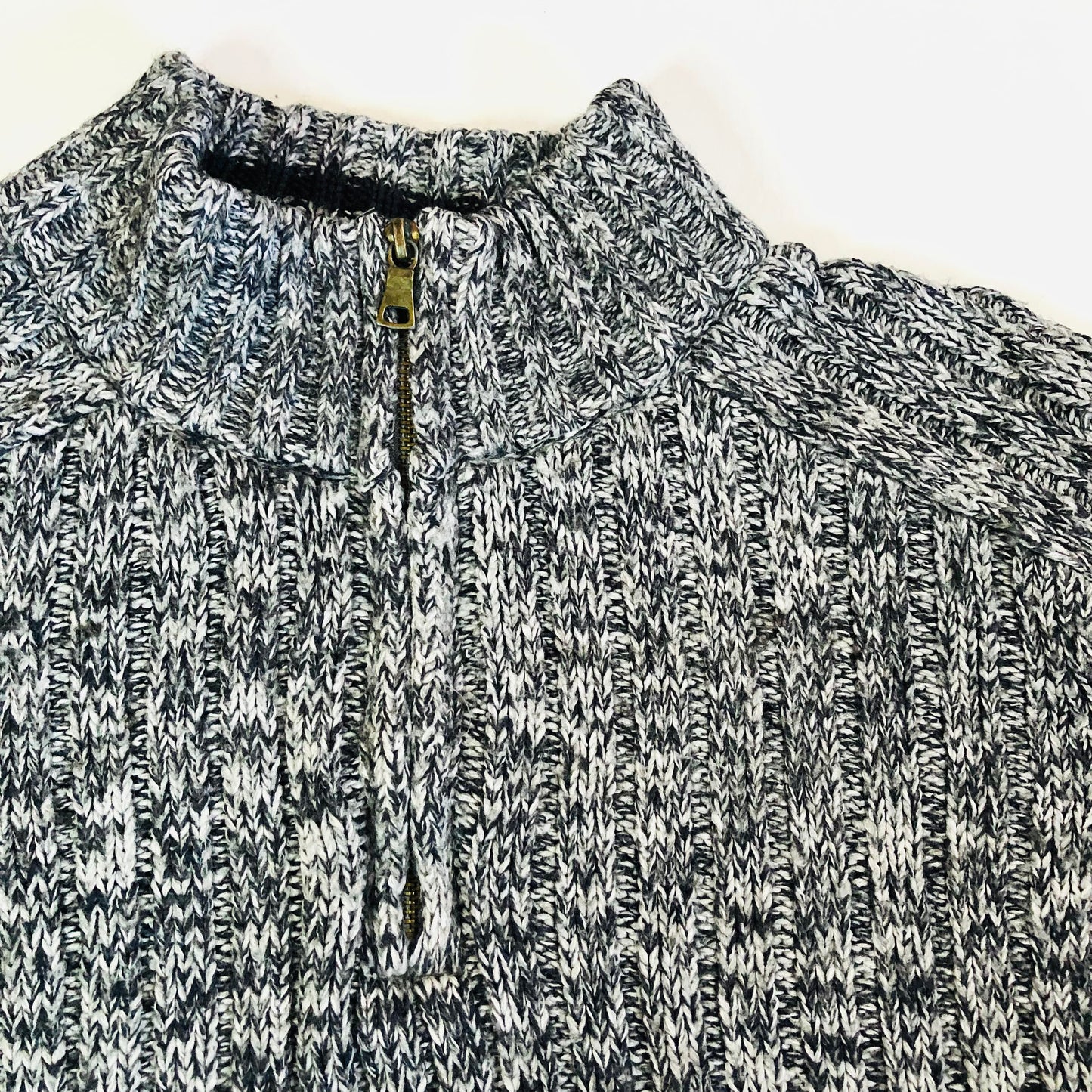 M&S Collection Grey Chunky Knit 1/4 Zip Mens Jumper Wool Blend Size XL