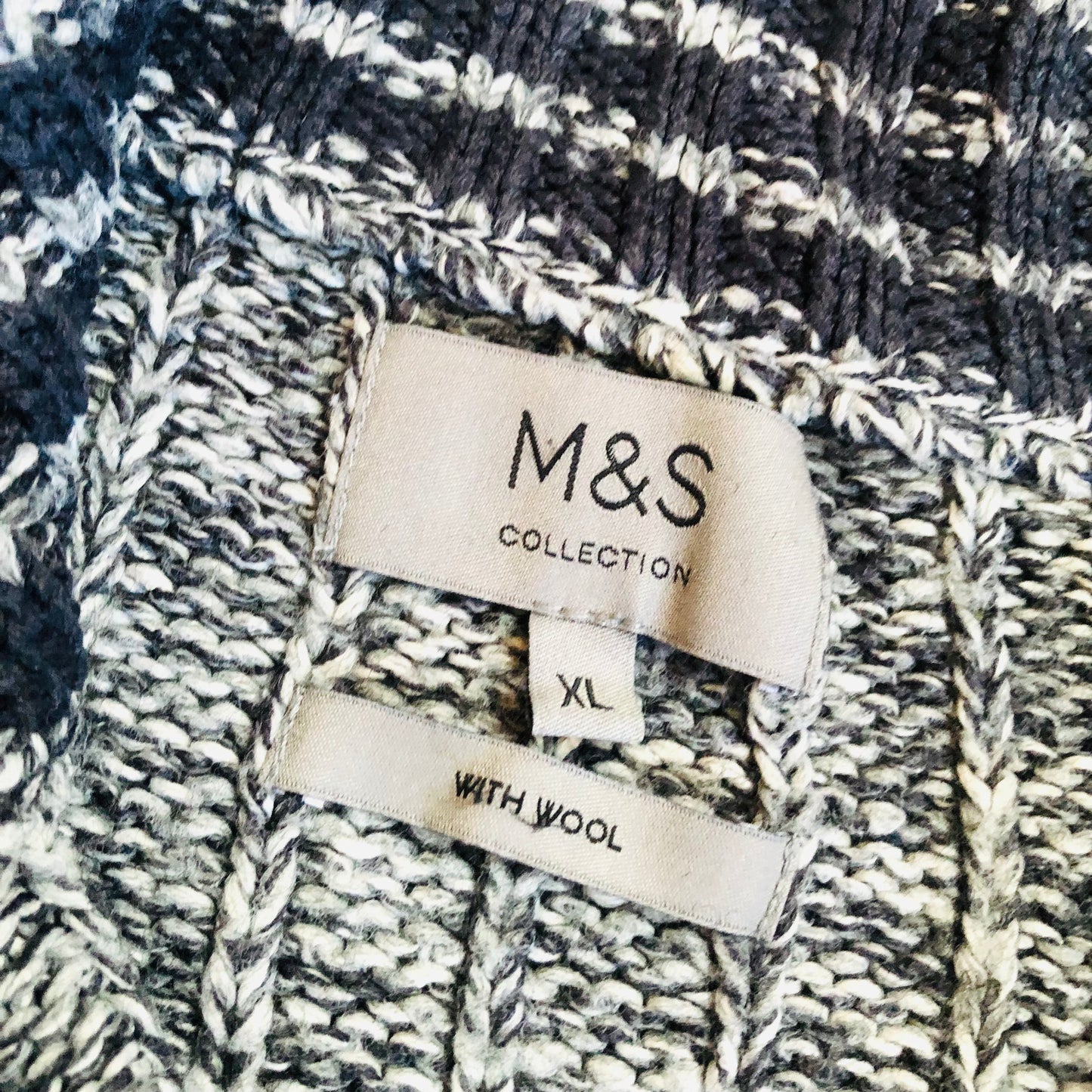 M&S Collection Grey Chunky Knit 1/4 Zip Mens Jumper Wool Blend Size XL