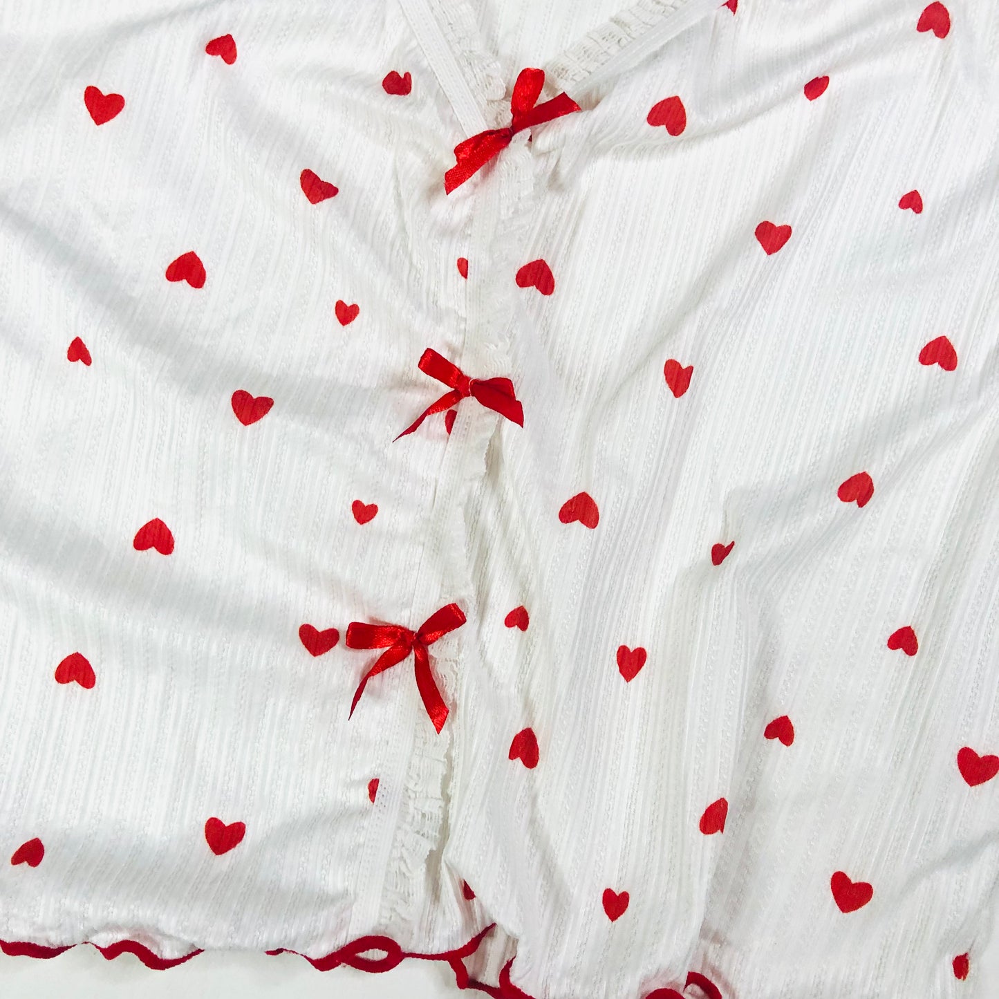 Ladies White & Red Love Heart Lightweight Two Piece Pyjama Set Size XL (UK 14)