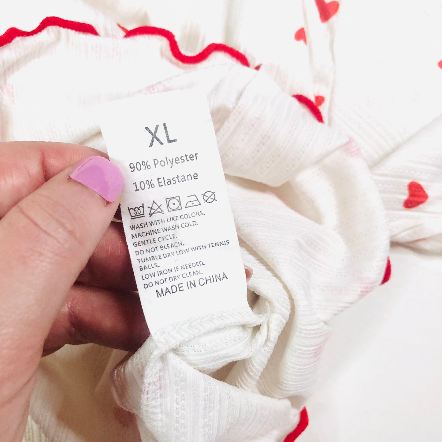 Ladies White & Red Love Heart Lightweight Two Piece Pyjama Set Size XL (UK 14)