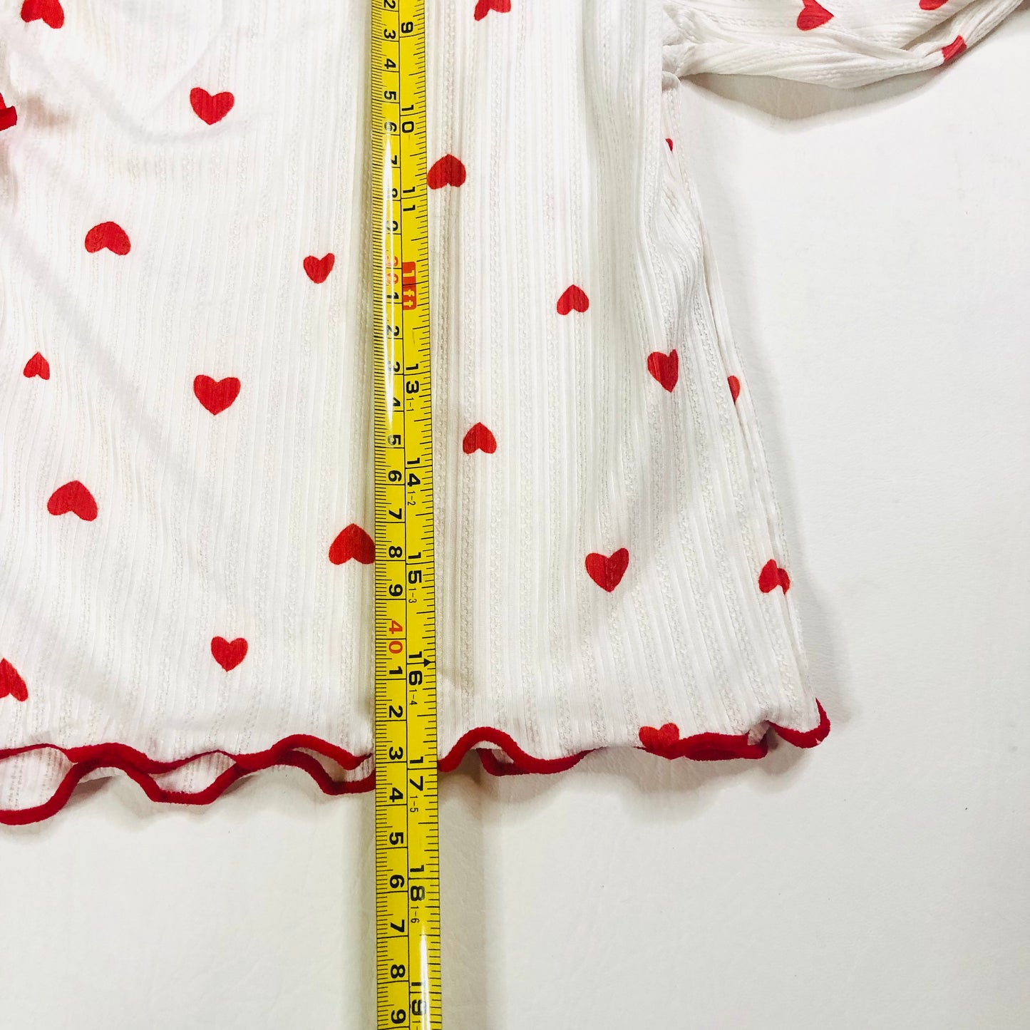 Ladies White & Red Love Heart Lightweight Two Piece Pyjama Set Size XL (UK 14)