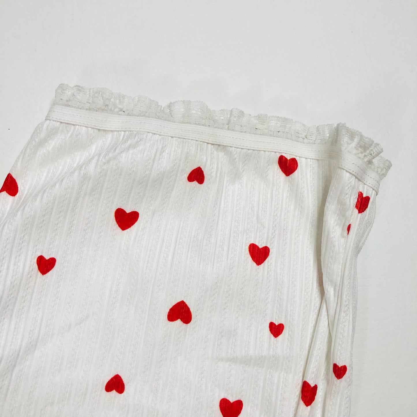 Ladies White & Red Love Heart Lightweight Two Piece Pyjama Set Size XL (UK 14)