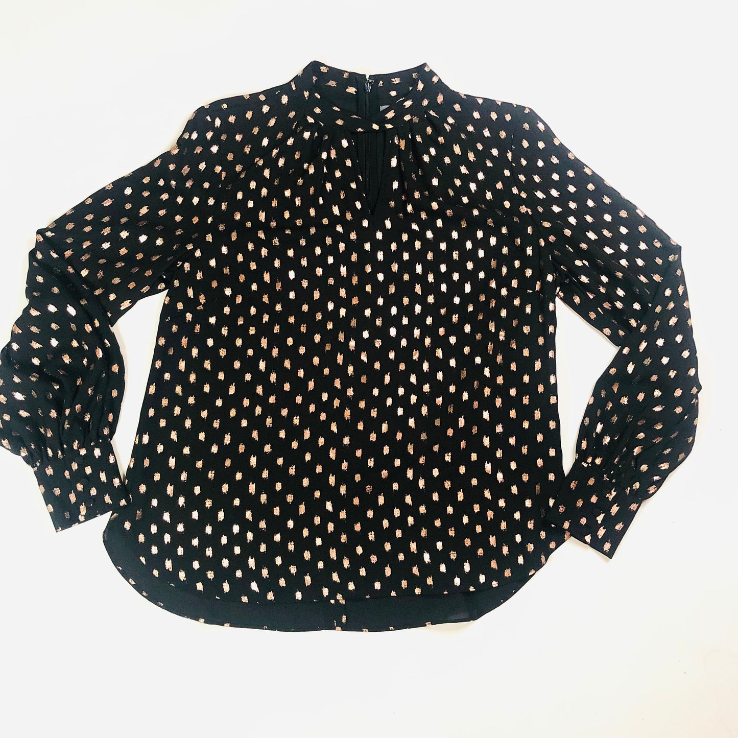 Principles Black & Gold Foil Floaty Chiffon Long Sleeve Blouse Size 12