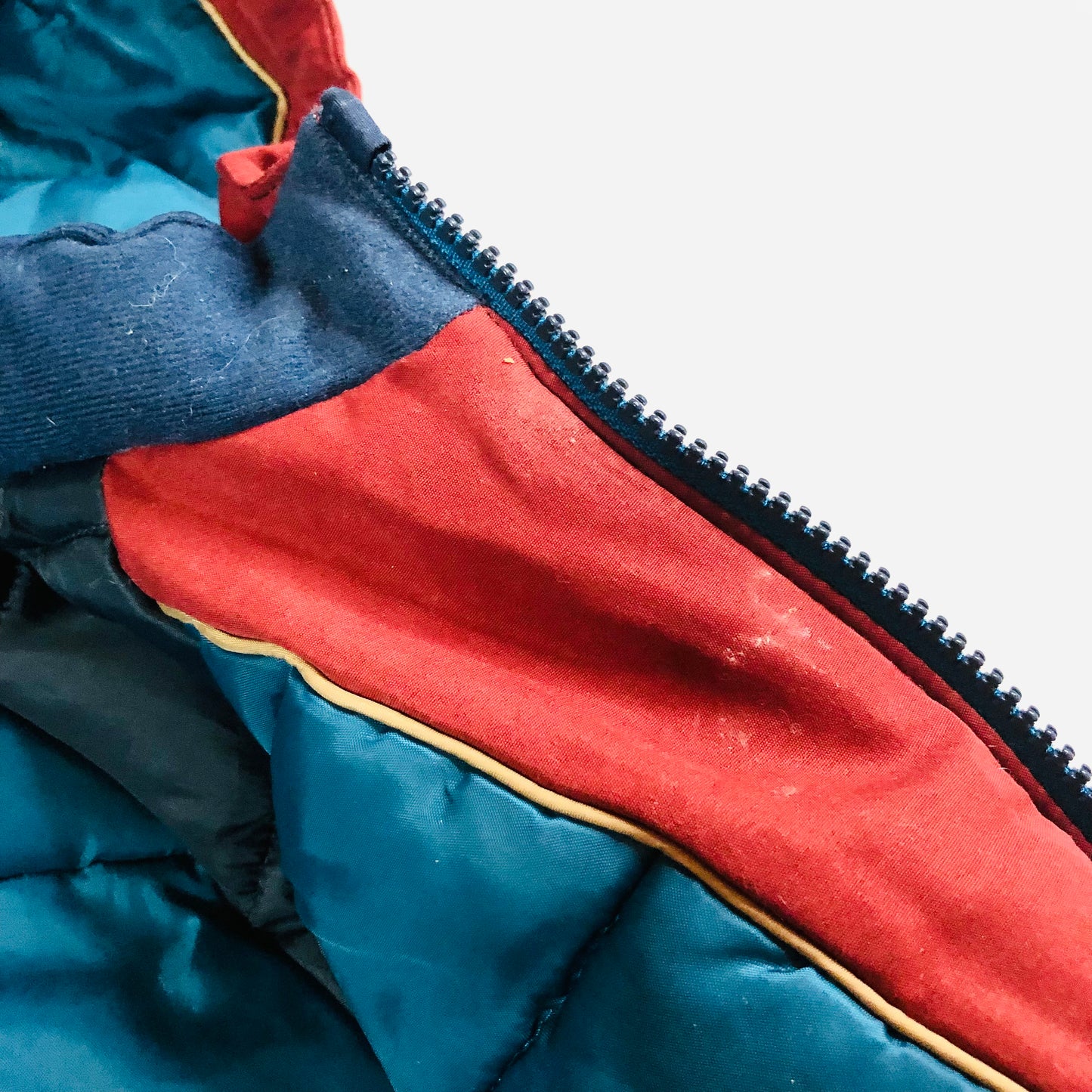 Next Boys Blue Red Beige Colourblock Shower Resistant Padded Parka Coat Age 1.5-2 Years