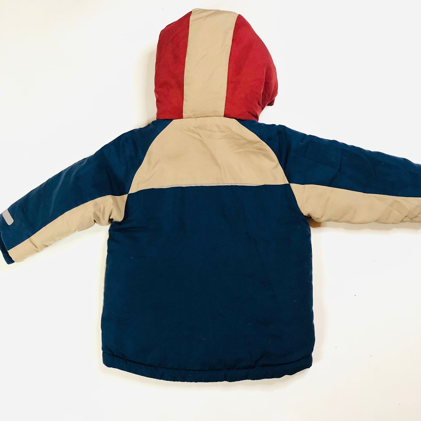 Next Boys Blue Red Beige Colourblock Shower Resistant Padded Parka Coat Age 1.5-2 Years