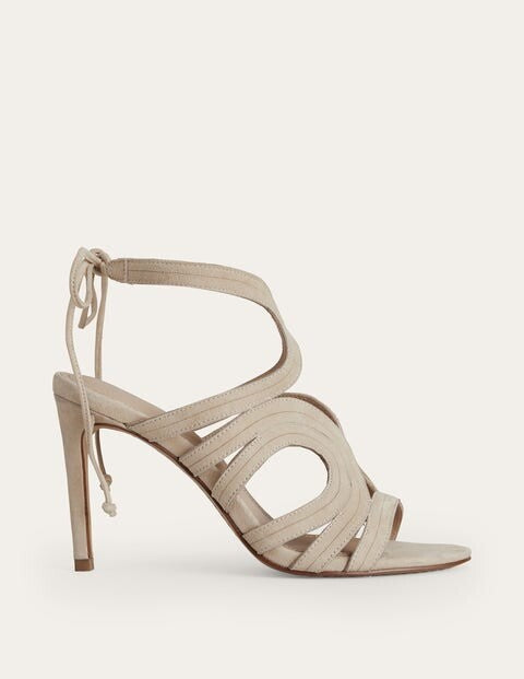 Boden Cut Out Heeled Sandals Oatmeal Beige Suede Heels Size 41 (7.5) NEW