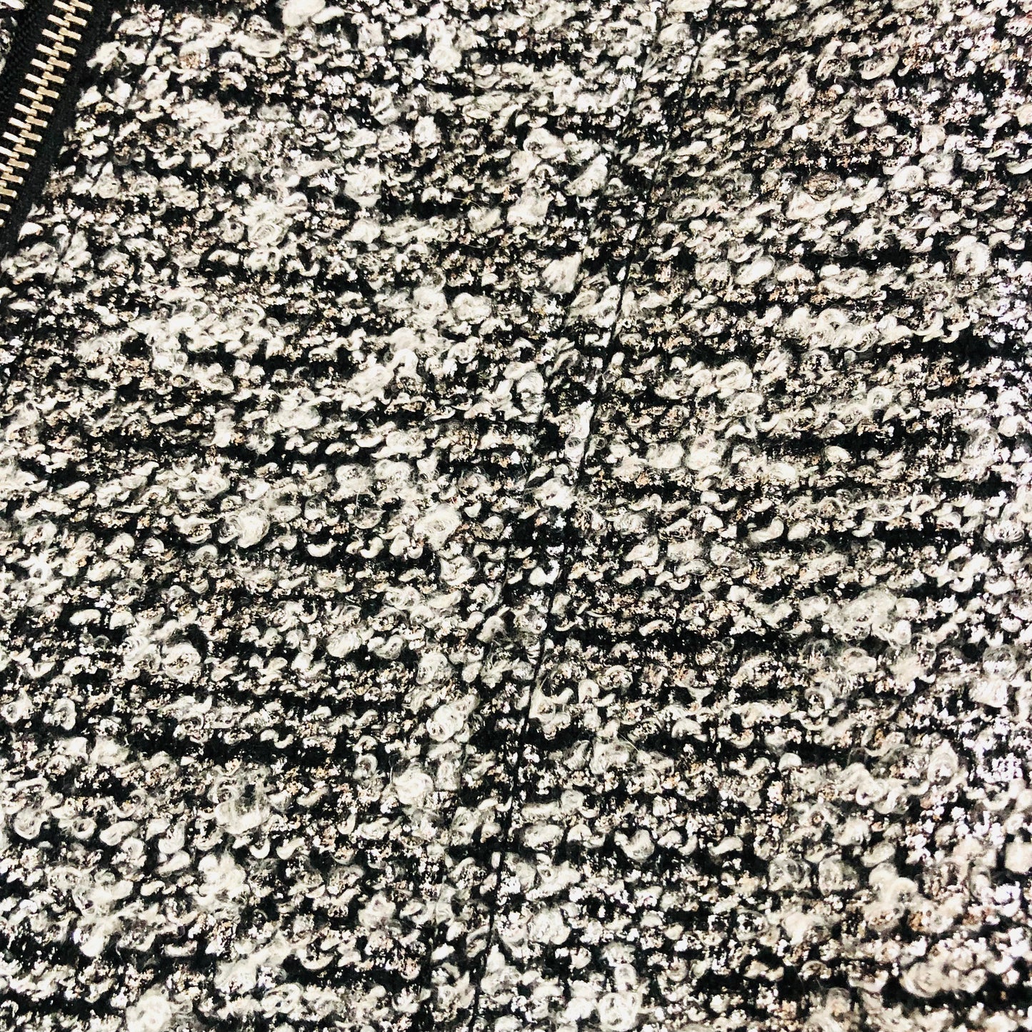 H&M Black White Boucle Knit Lined Offset Full Zip Cuff Zip Jacket Size 38 (UK 10)