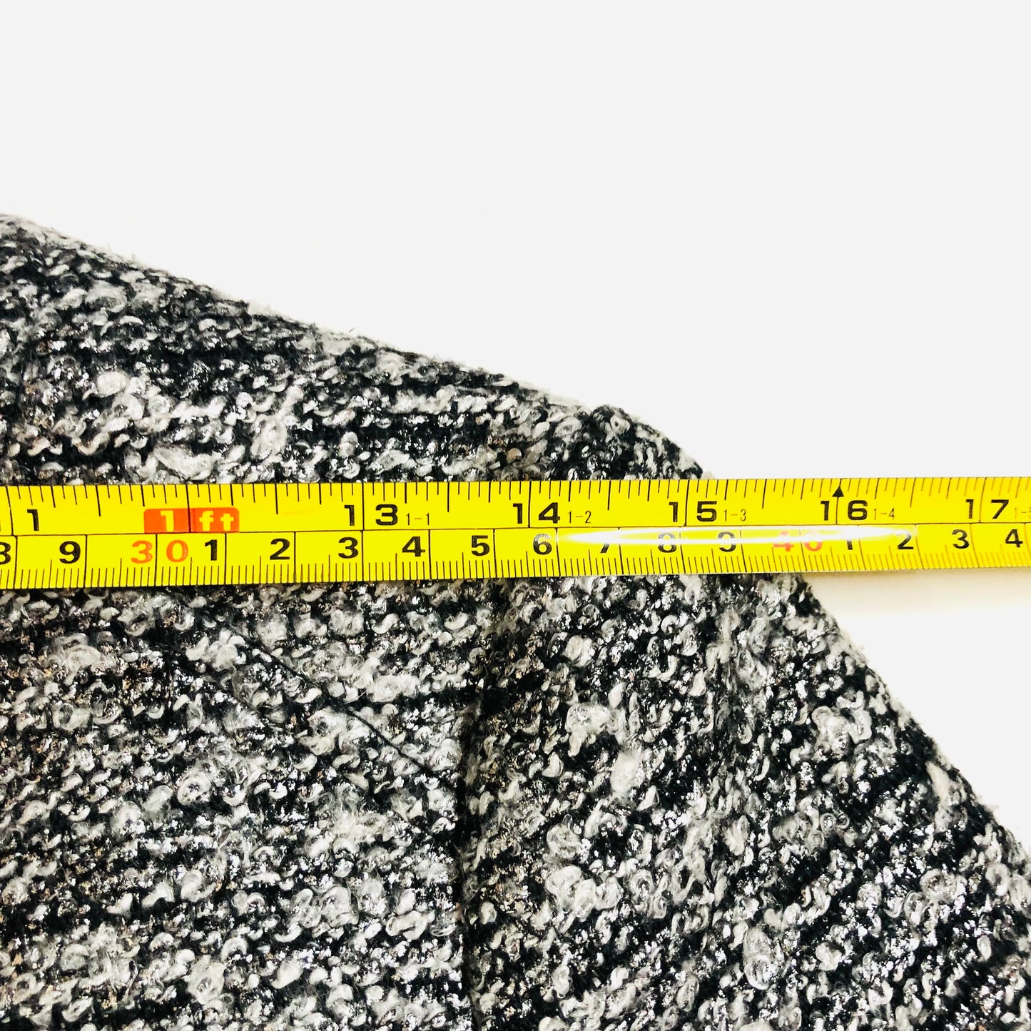 H&M Black White Boucle Knit Lined Offset Full Zip Cuff Zip Jacket Size 38 (UK 10)