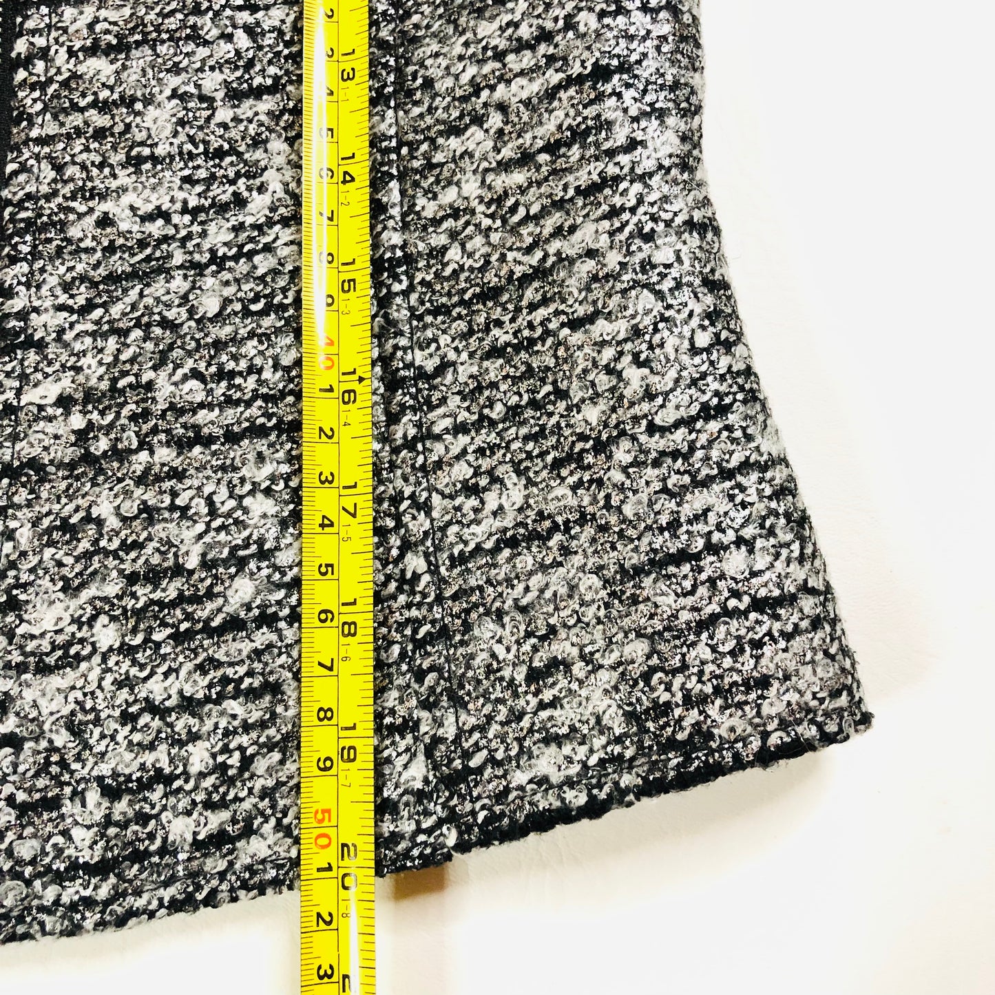 H&M Black White Boucle Knit Lined Offset Full Zip Cuff Zip Jacket Size 38 (UK 10)