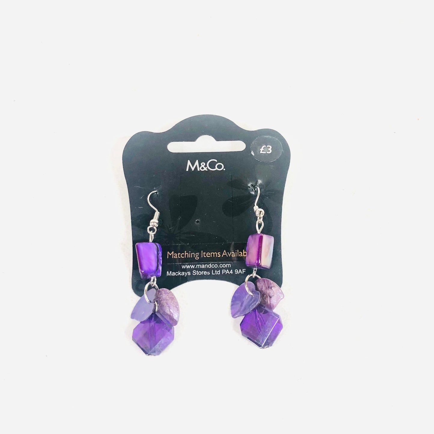 Costume Jewellery M&Co Purple Bead & Shell Dangly Earrings