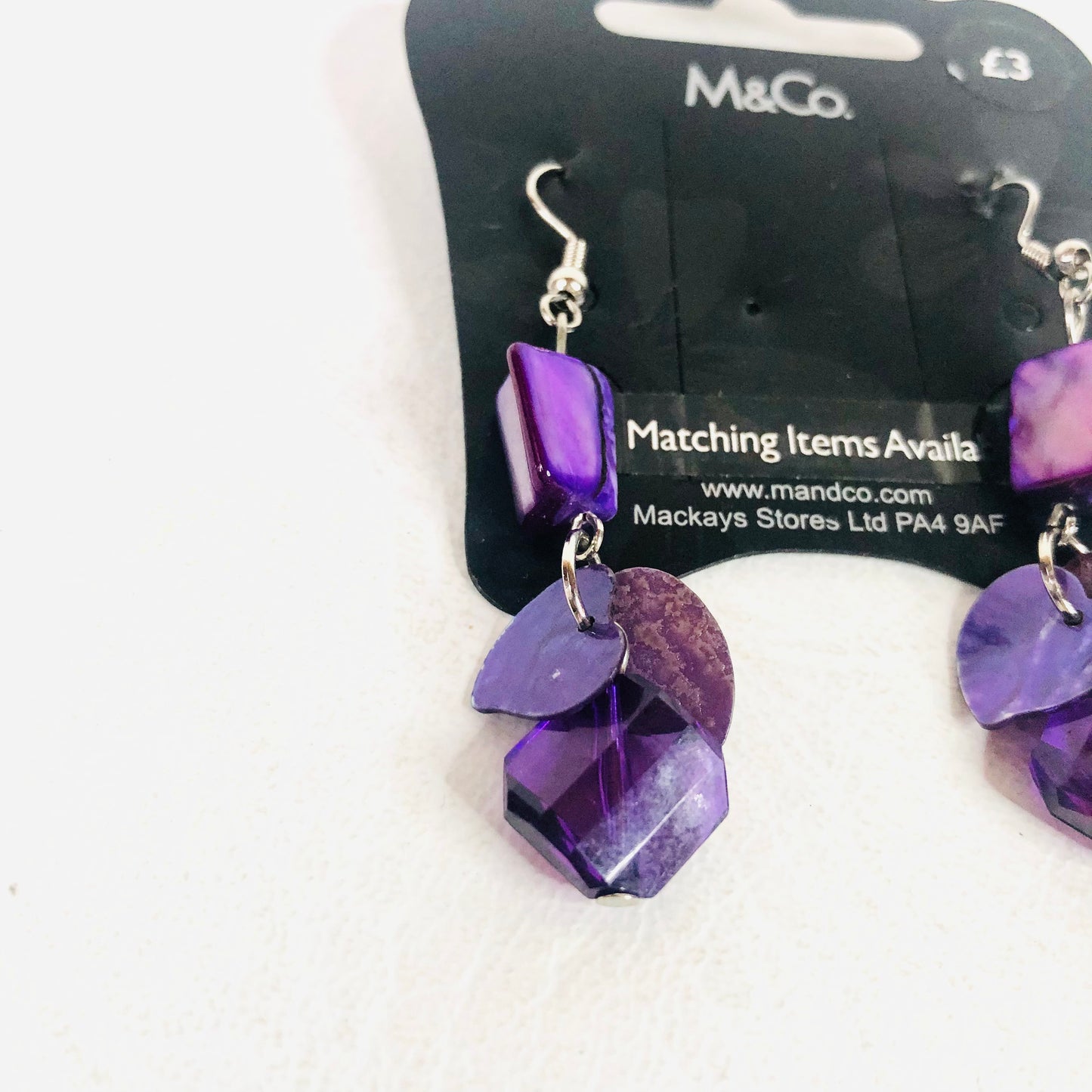 Costume Jewellery M&Co Purple Bead & Shell Dangly Earrings