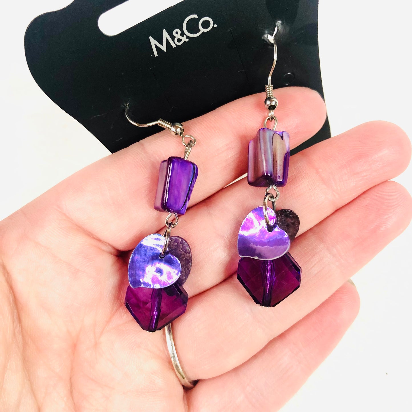 Costume Jewellery M&Co Purple Bead & Shell Dangly Earrings