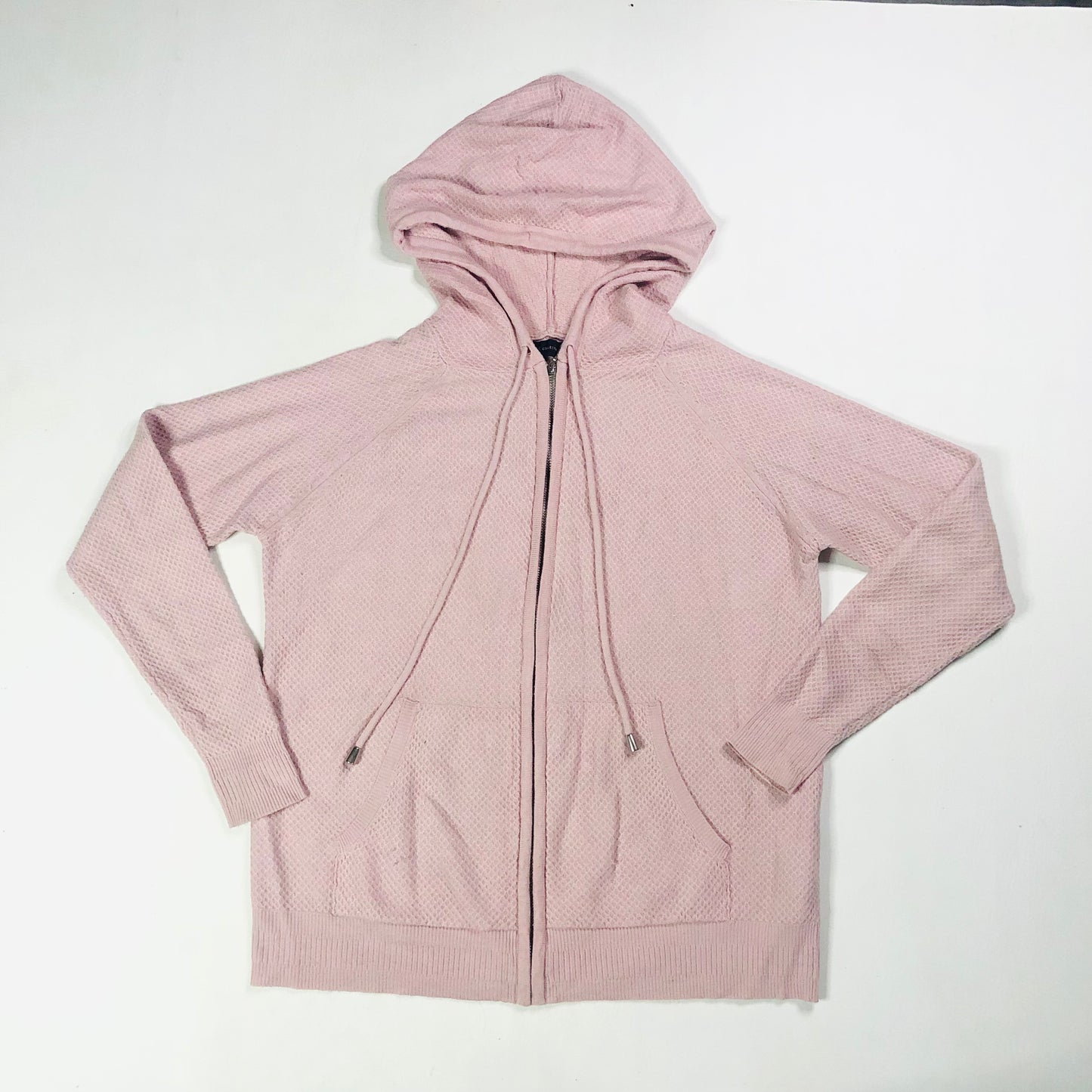 M&S Pink Textured Knit Zip Up Hoodie jacket Cardigan Size XS (UK 8)