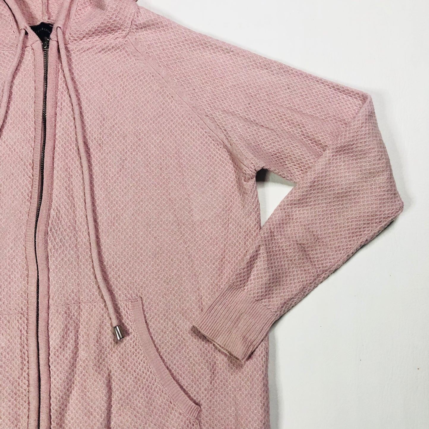 M&S Pink Textured Knit Zip Up Hoodie jacket Cardigan Size XS (UK 8)